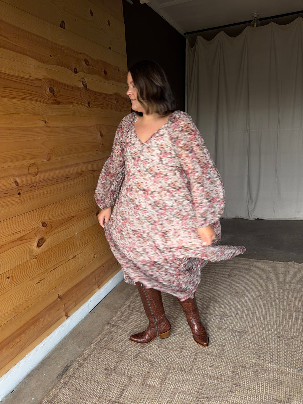 Autumn Floral Midi Dress