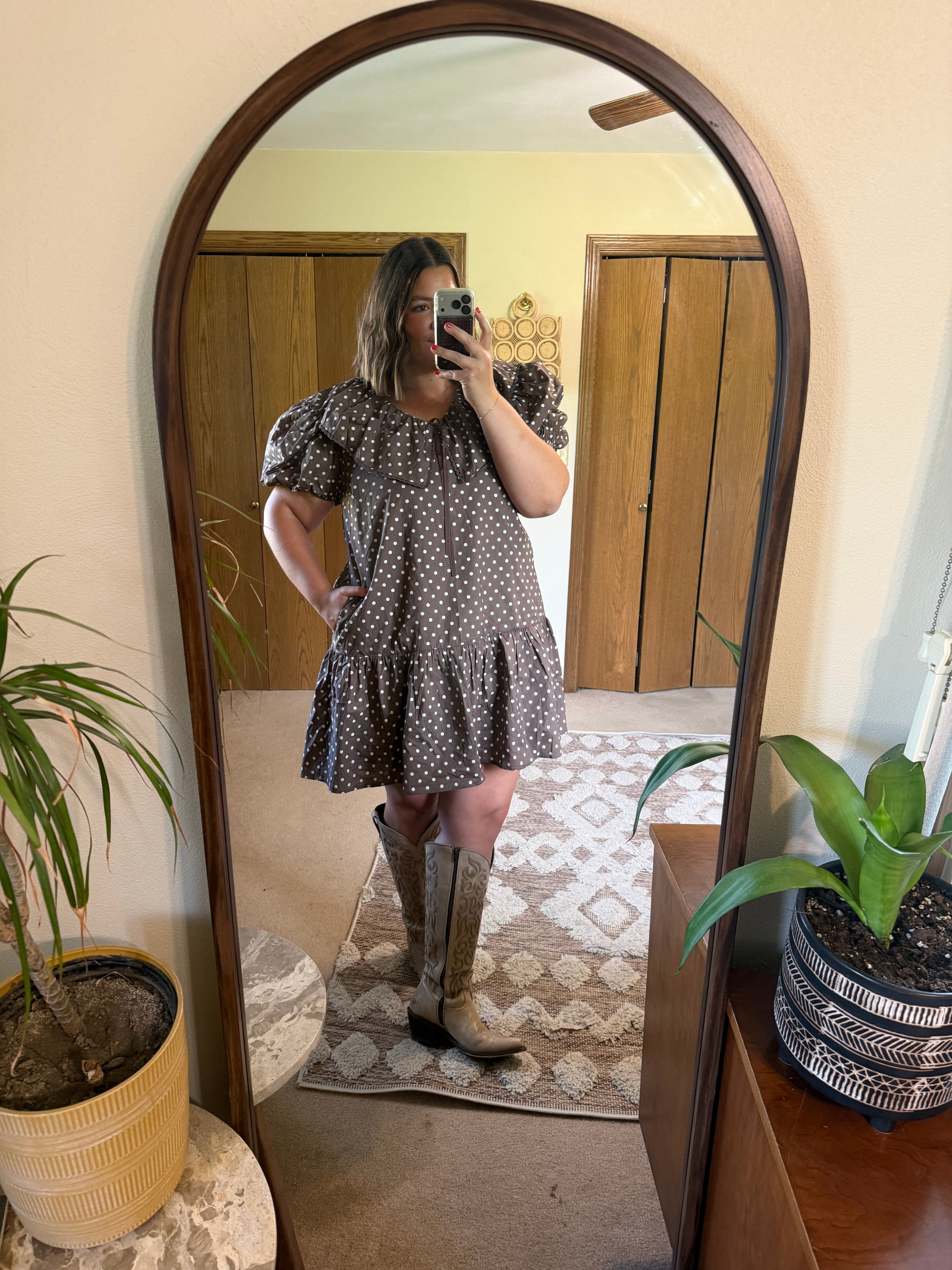 Polka Dot Coffee Mini Dress