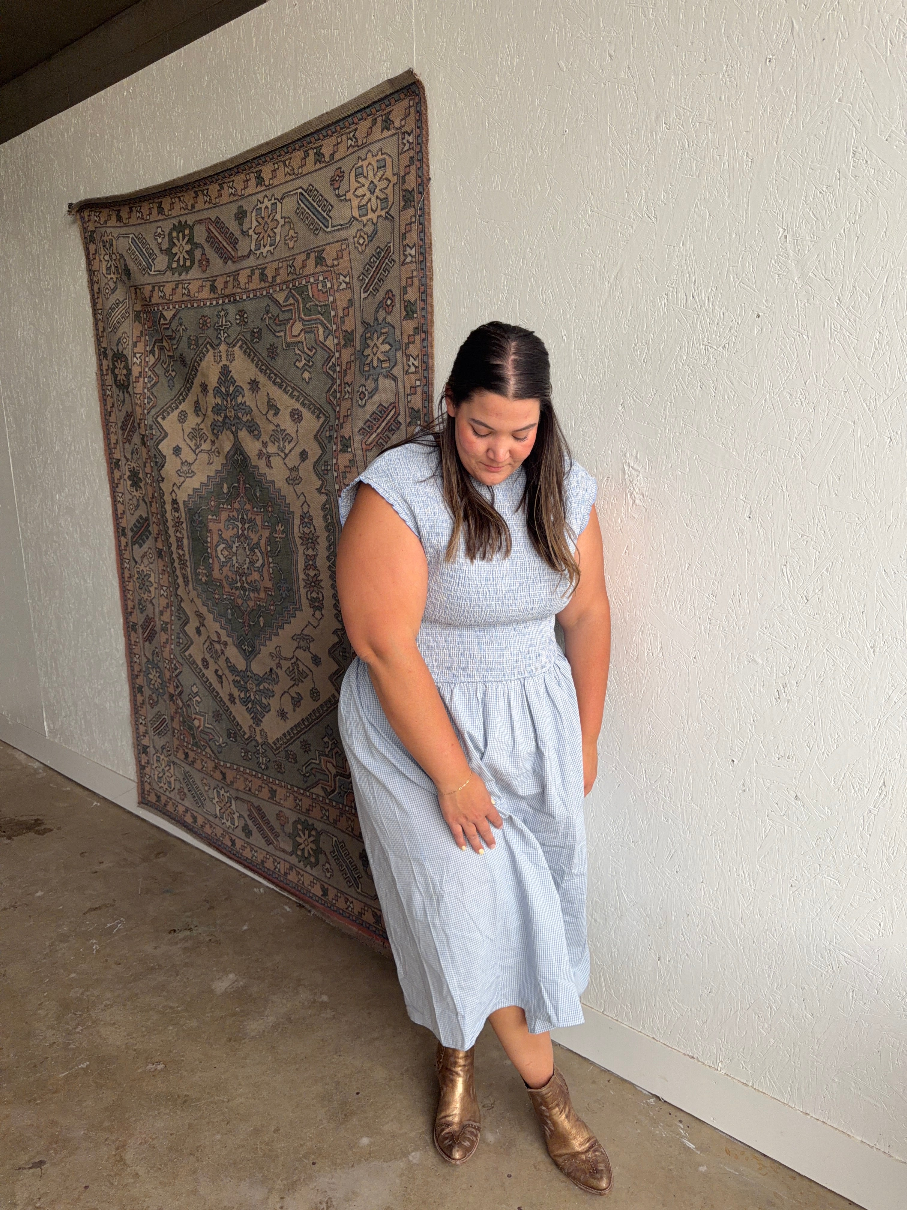 Gingham Drop Waist Midi Dress Eden and West Gingham Drop Waist Midi Dress Eden and West
