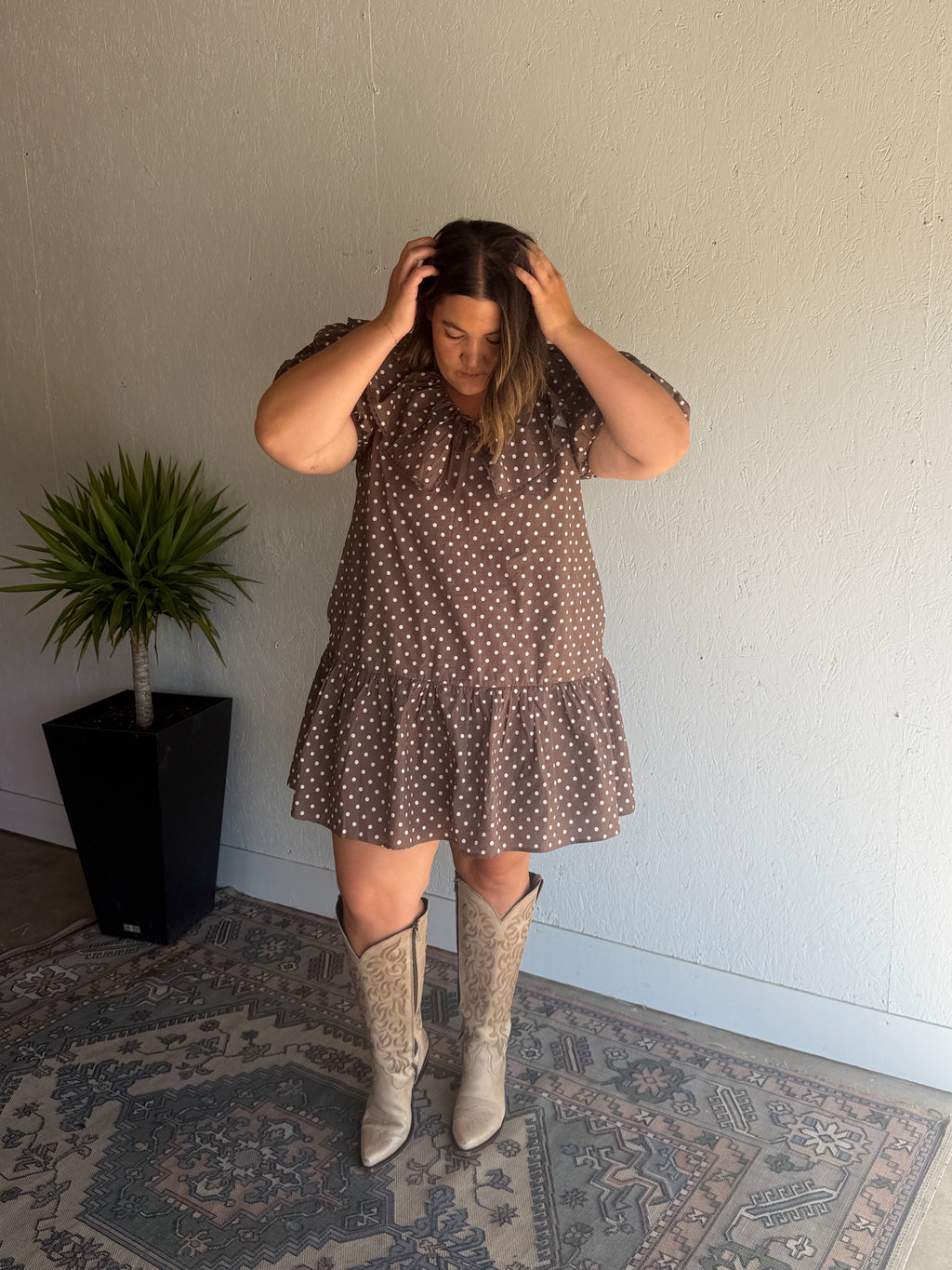 Polka Dot Coffee Mini Dress
