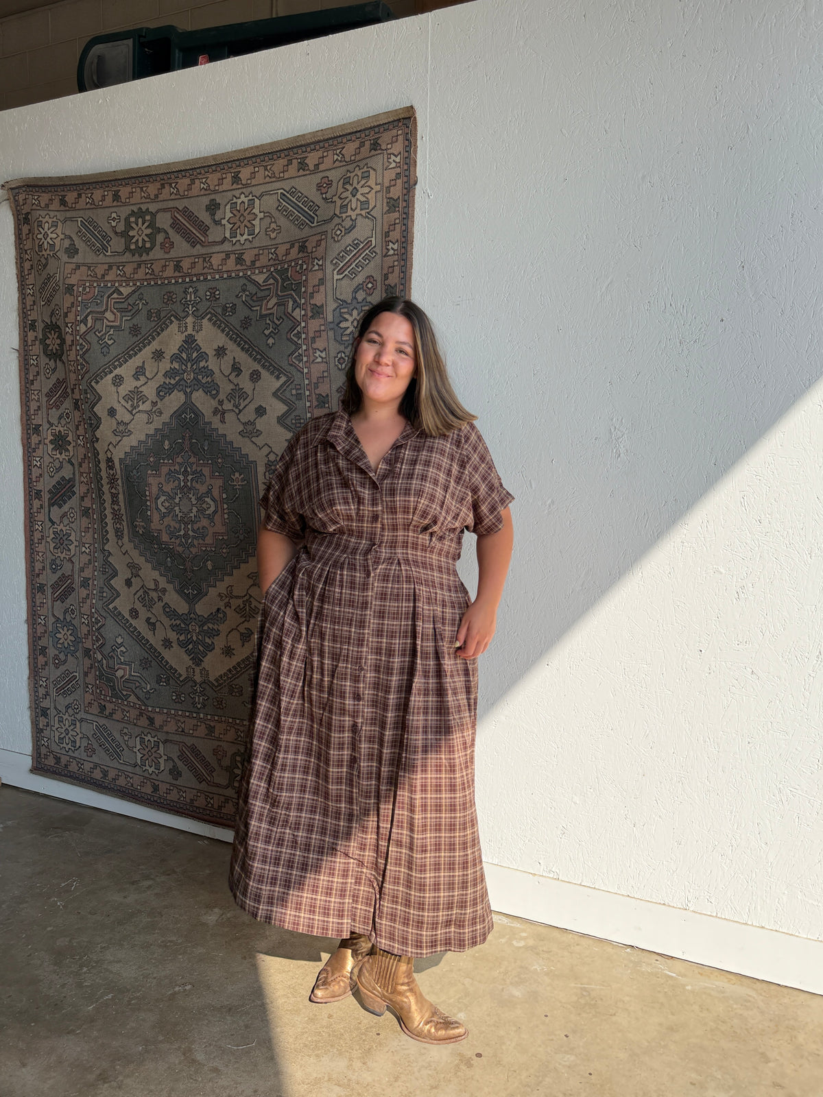 Classic Brown Plaid Dress