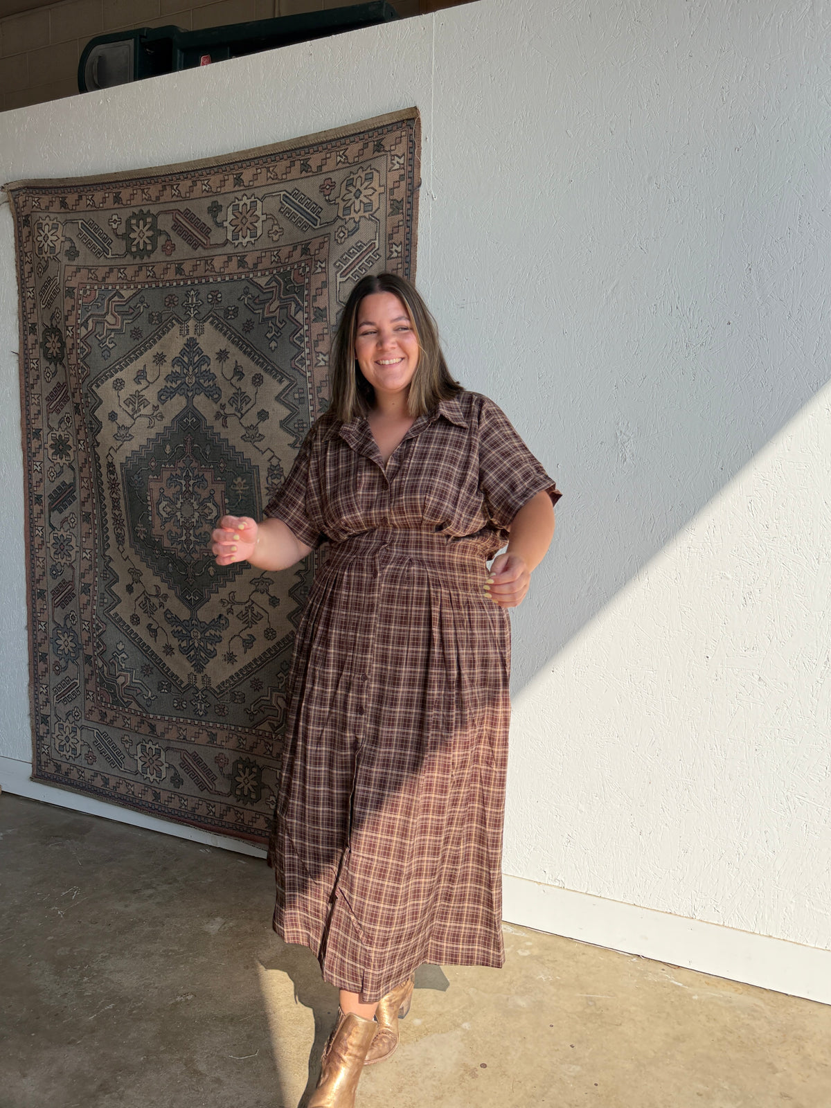 Classic Brown Plaid Dress