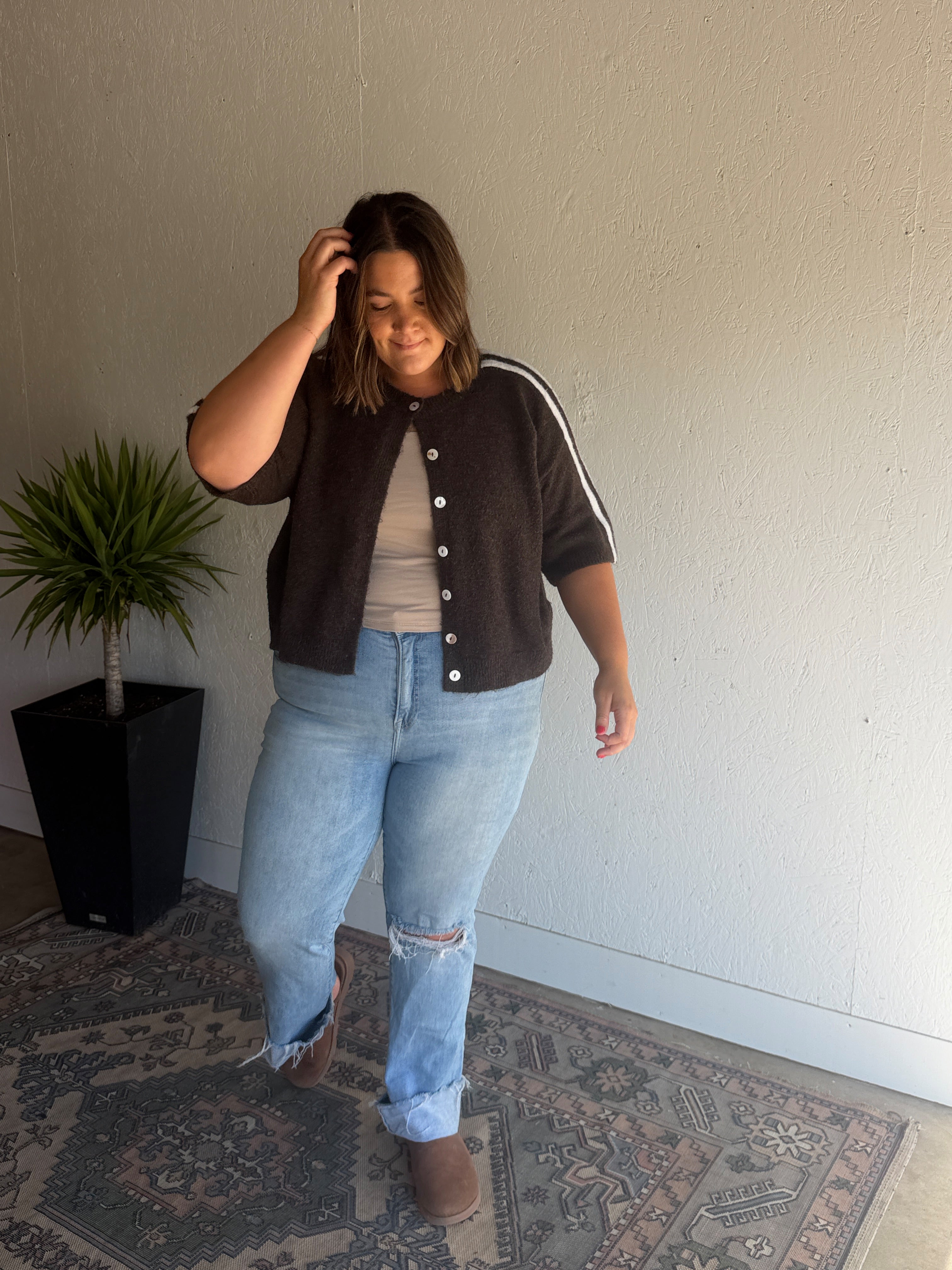 Chocolate Brown Front Button Sweater