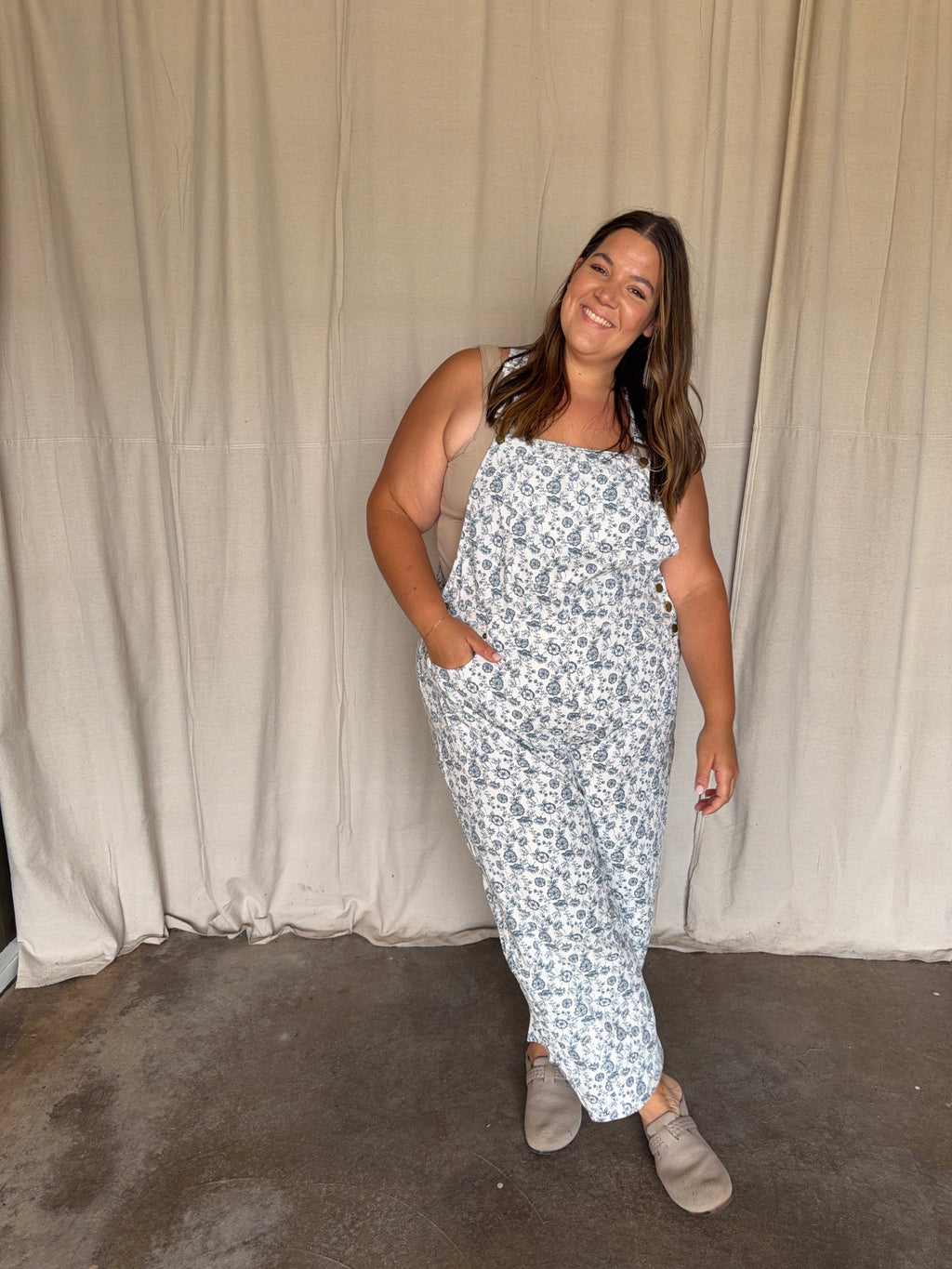 Blue Floral Overalls