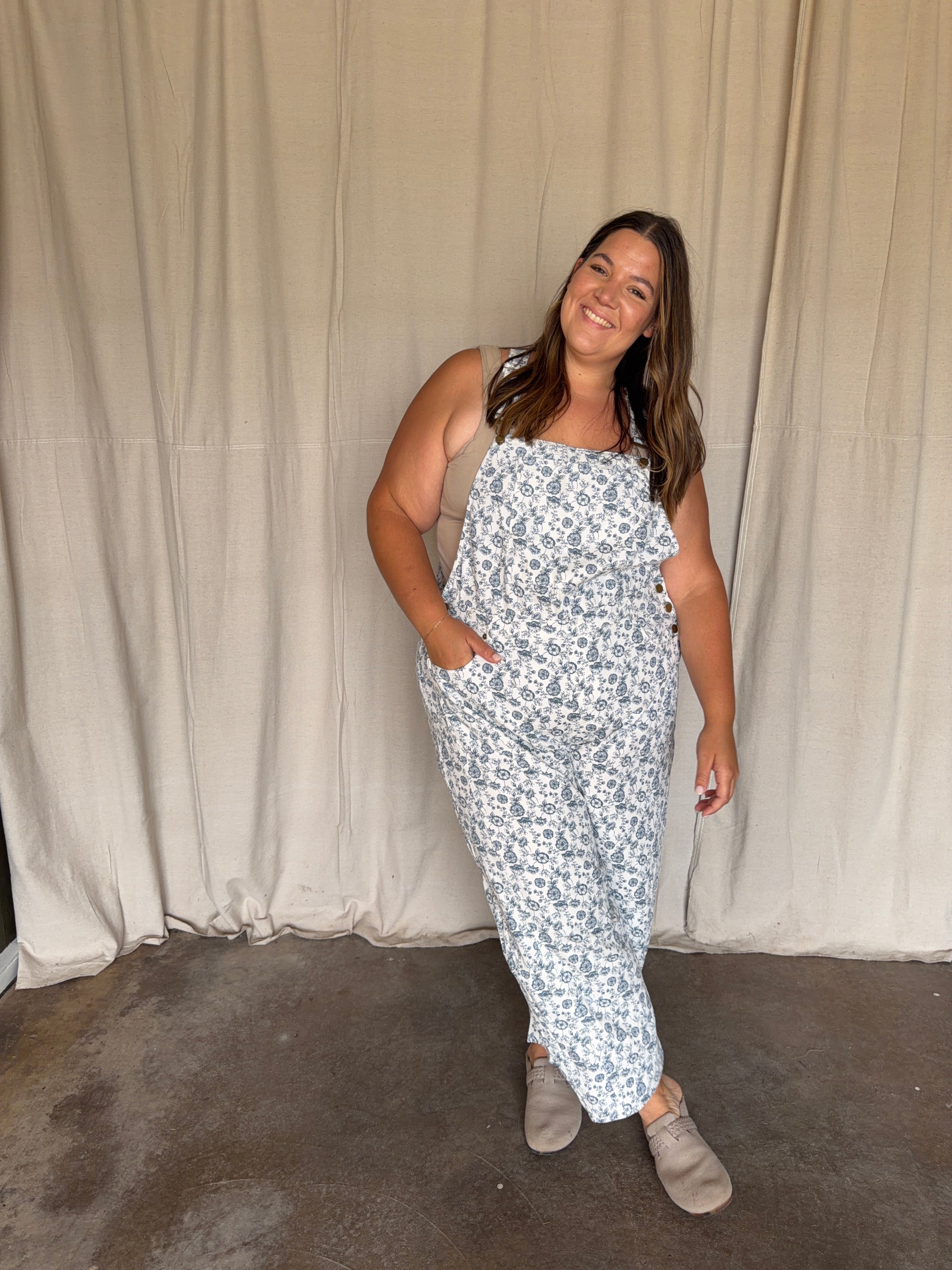 Blue Floral Overalls