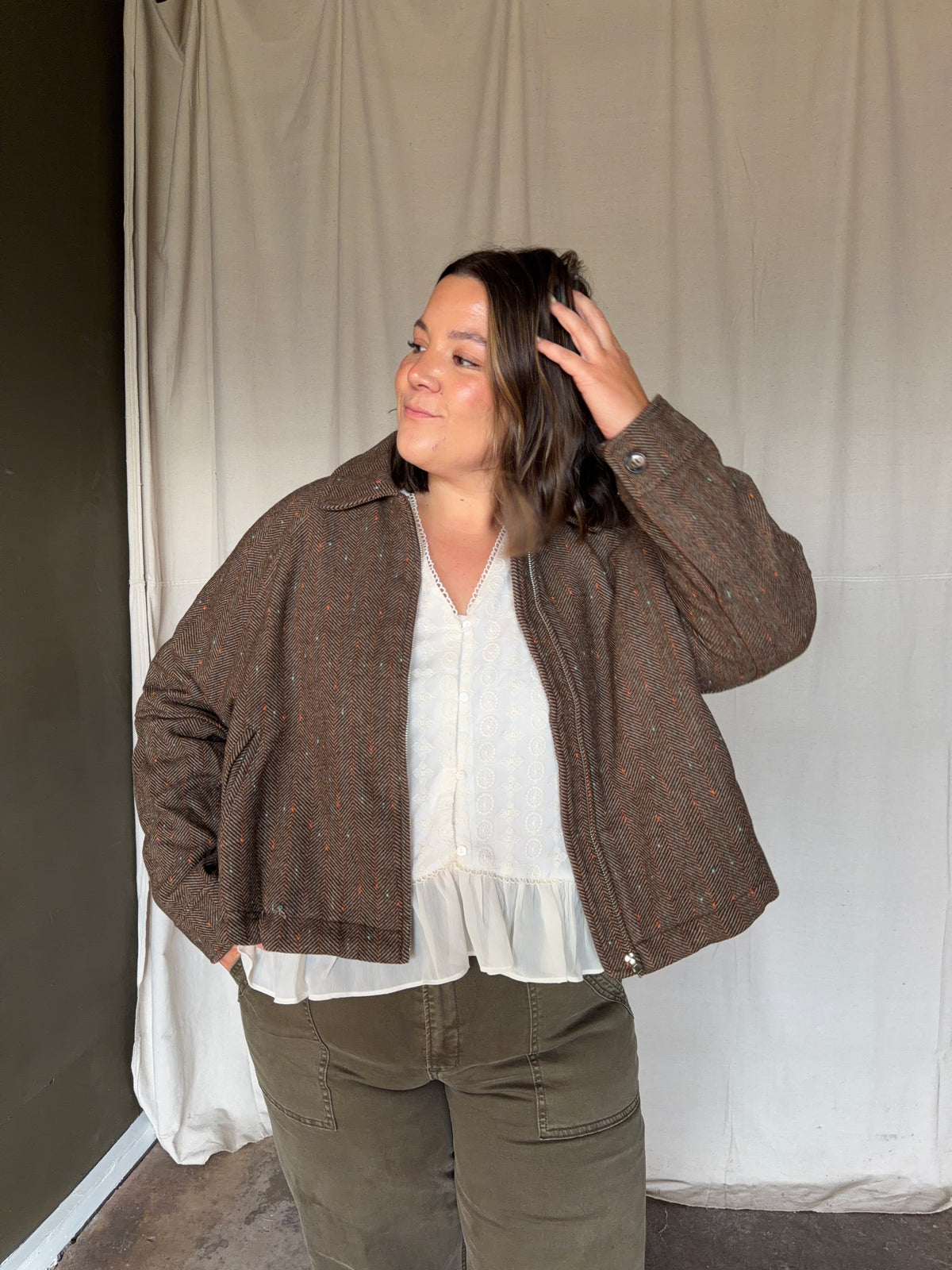 Herringbone Tweed Bomber Jacket