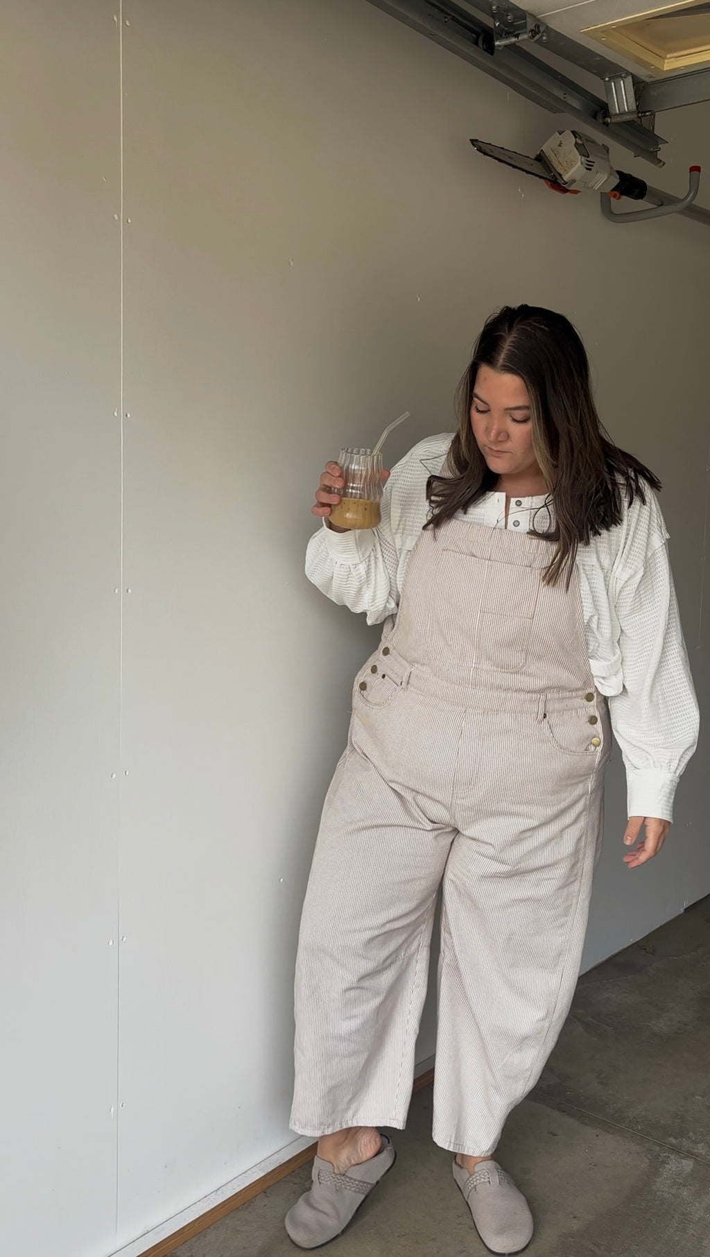 Pinstriped Barrel-Leg Overalls