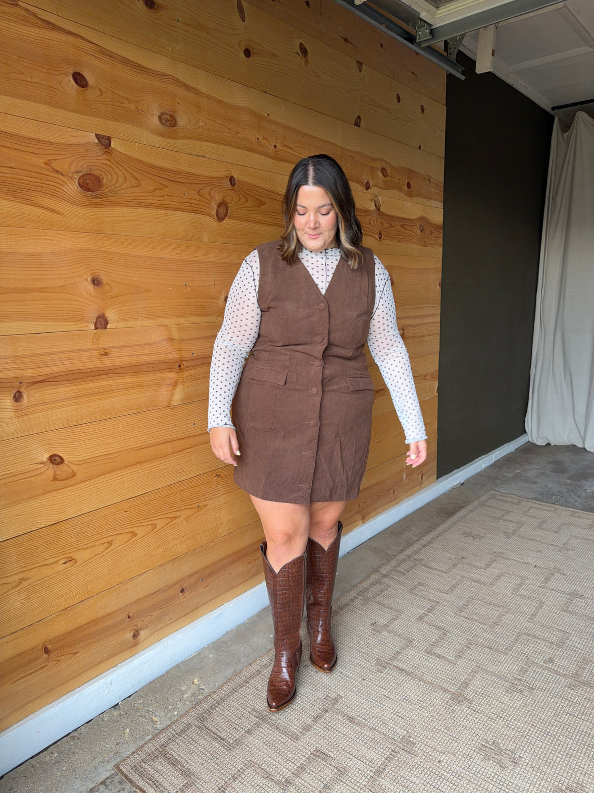 Brown Corduroy Mini Dress