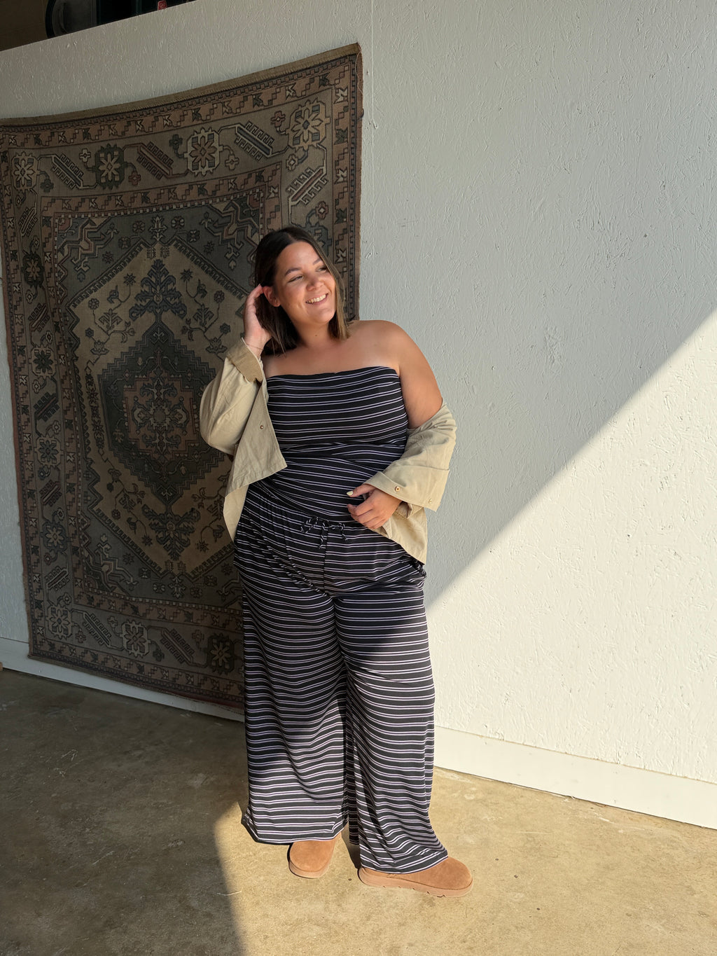 Striped Tube Top and Wide Leg Pant Set