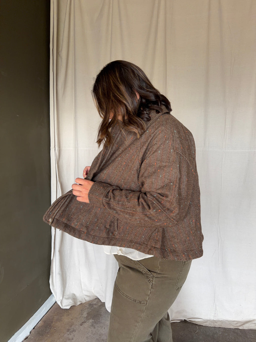Herringbone Tweed Bomber Jacket