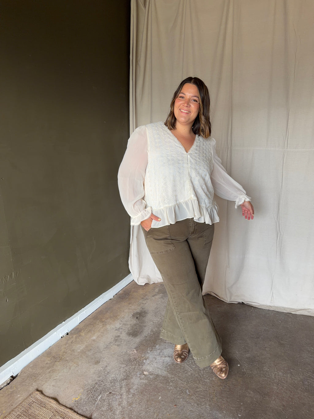 Cream Long Sleeve Blouse