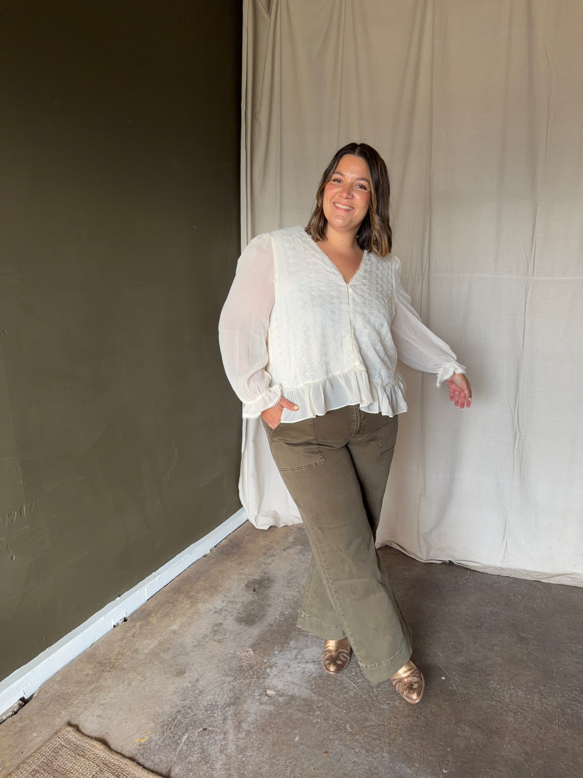 Cream Long Sleeve Blouse