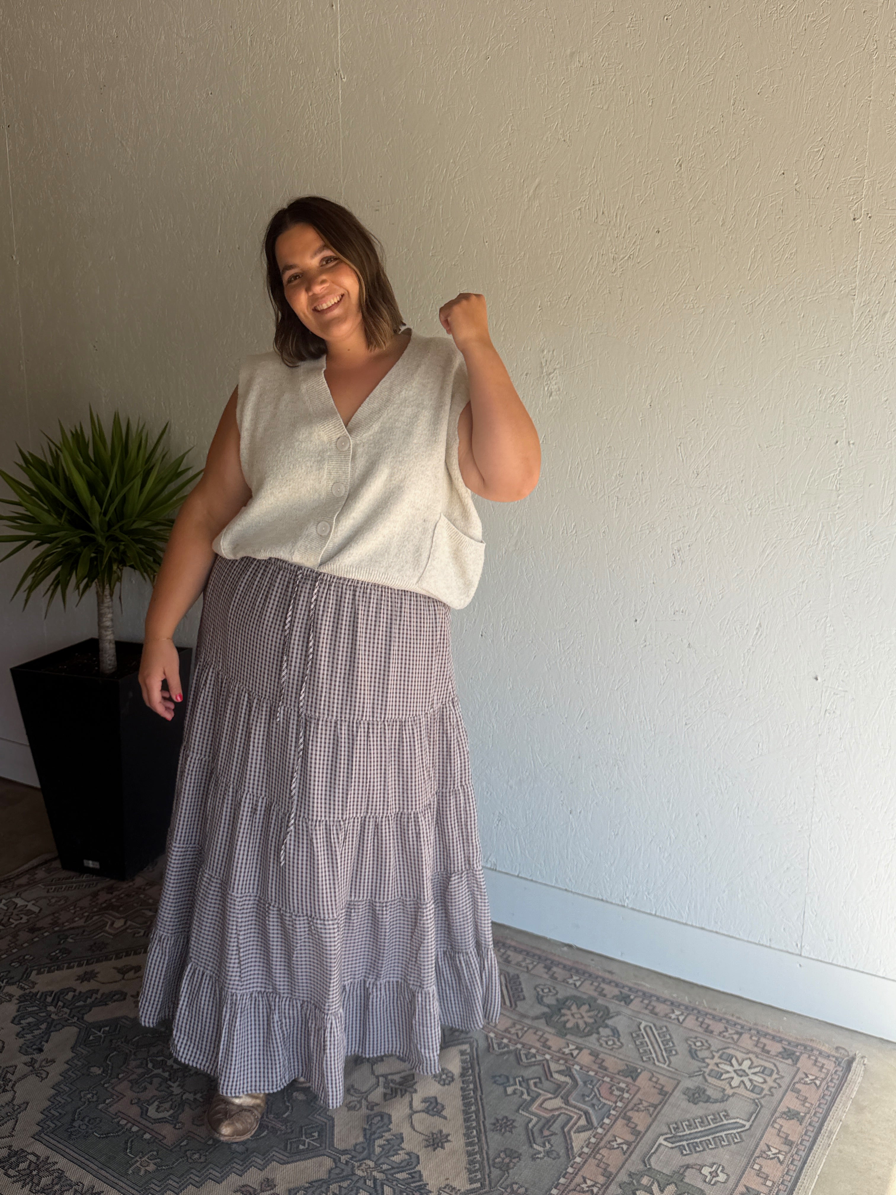 Classic Plaid Tiered Maxi Skirt