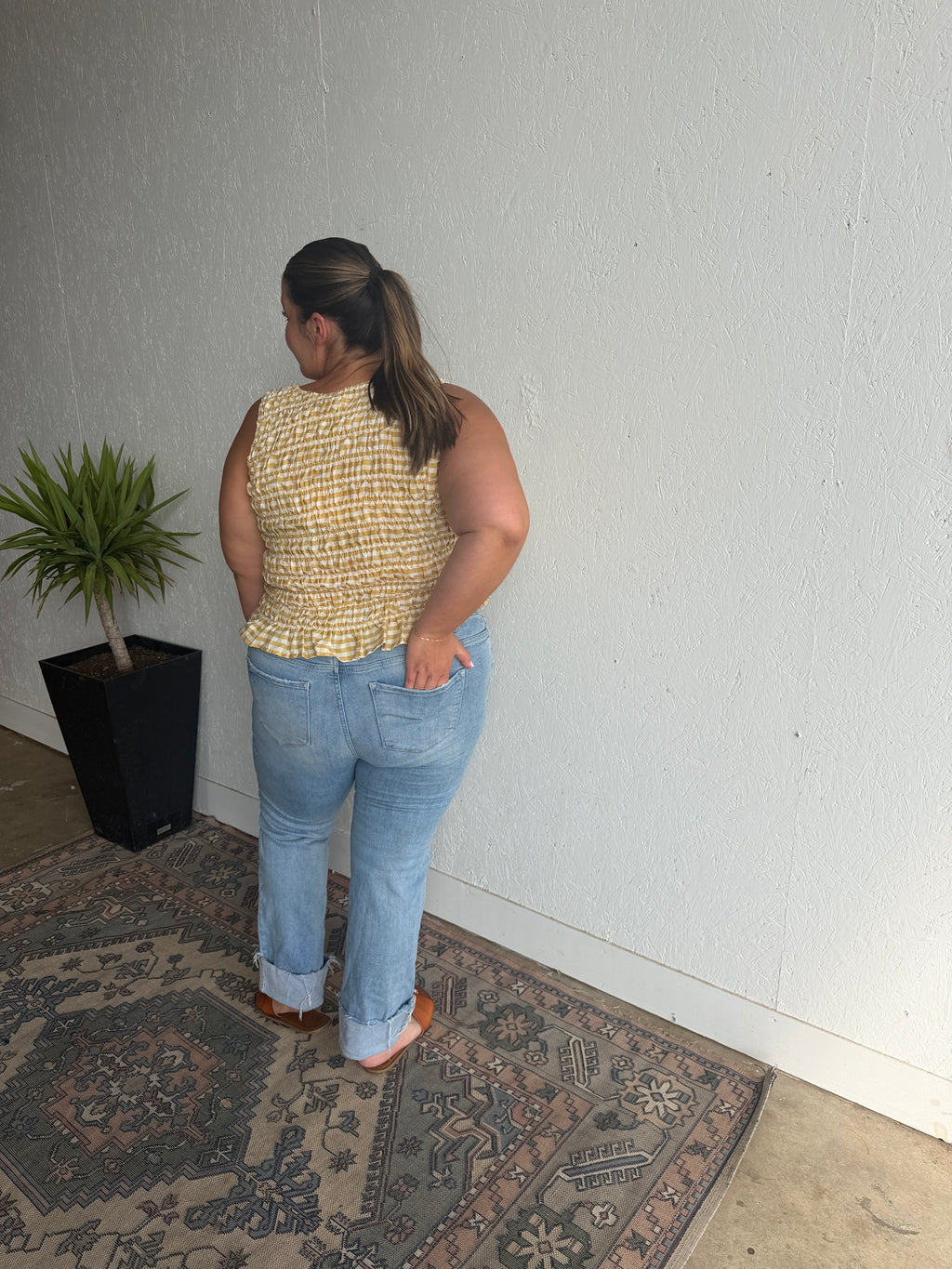 Smocked Yellow Gingham Tank