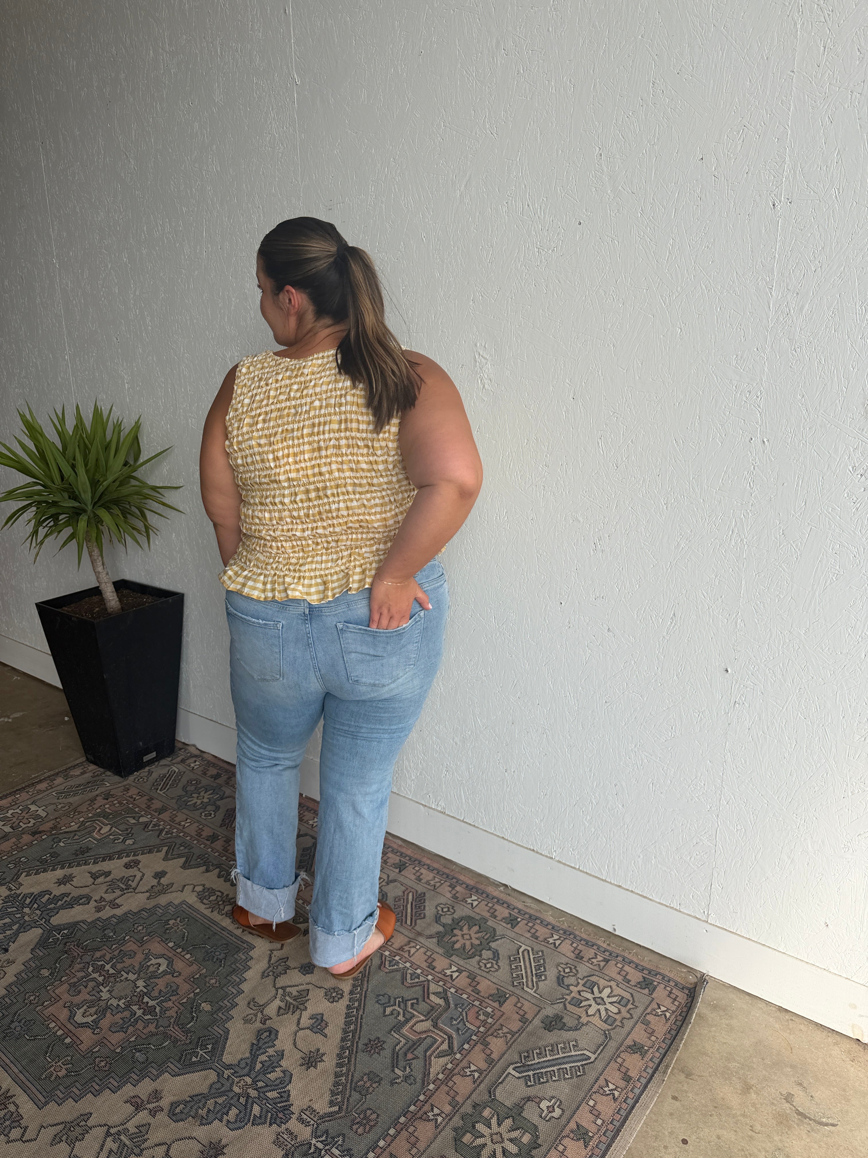 Smocked Yellow Gingham Tank