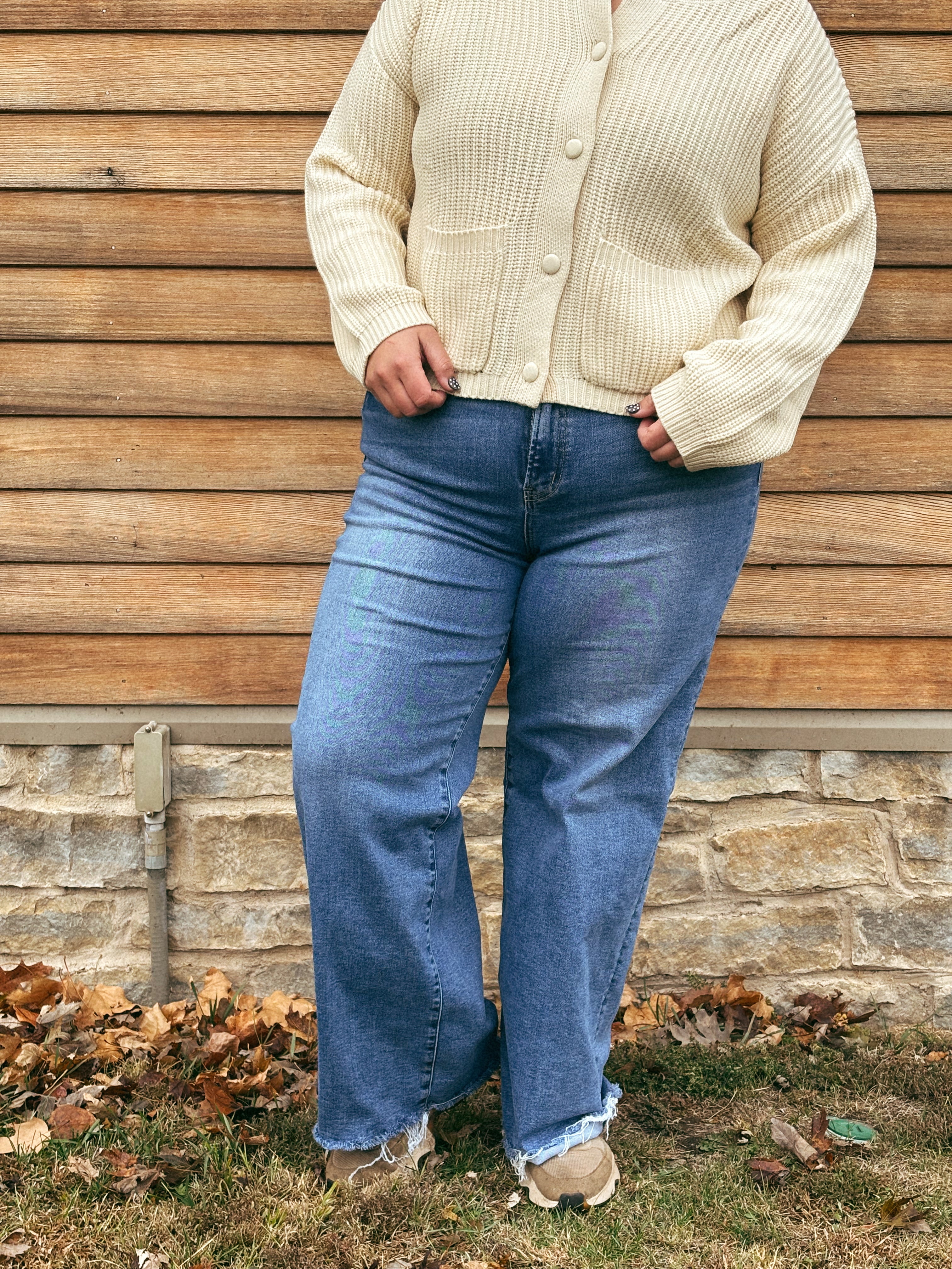 Medium Denim High Rise Wide Leg