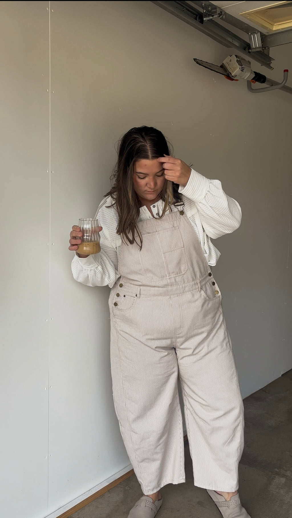 Pinstriped Barrel-Leg Overalls