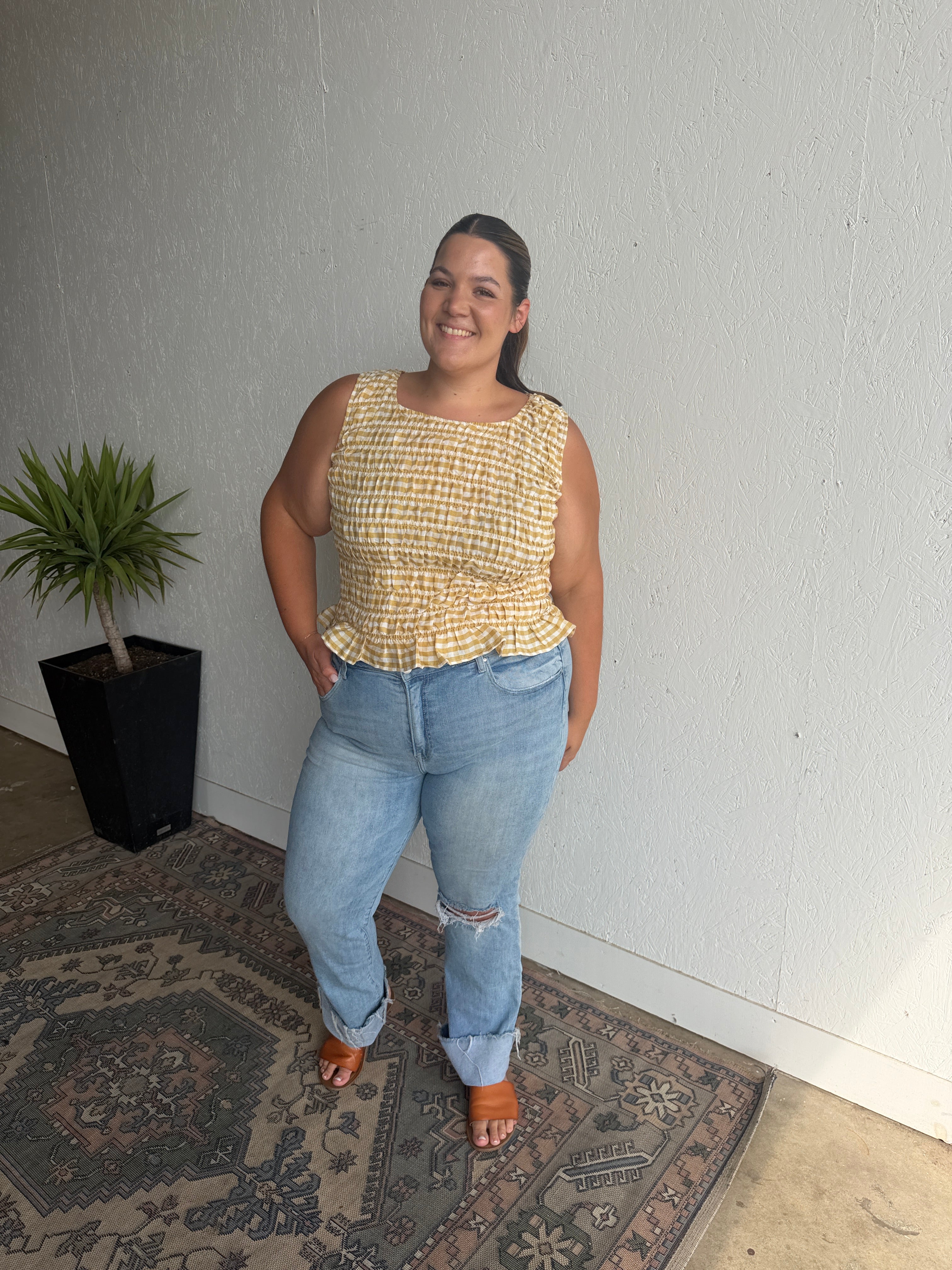 Smocked Yellow Gingham Tank