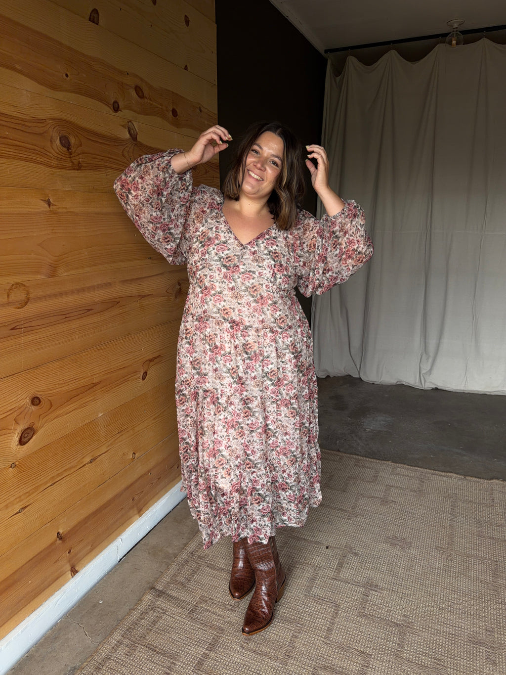 Autumn Floral Midi Dress