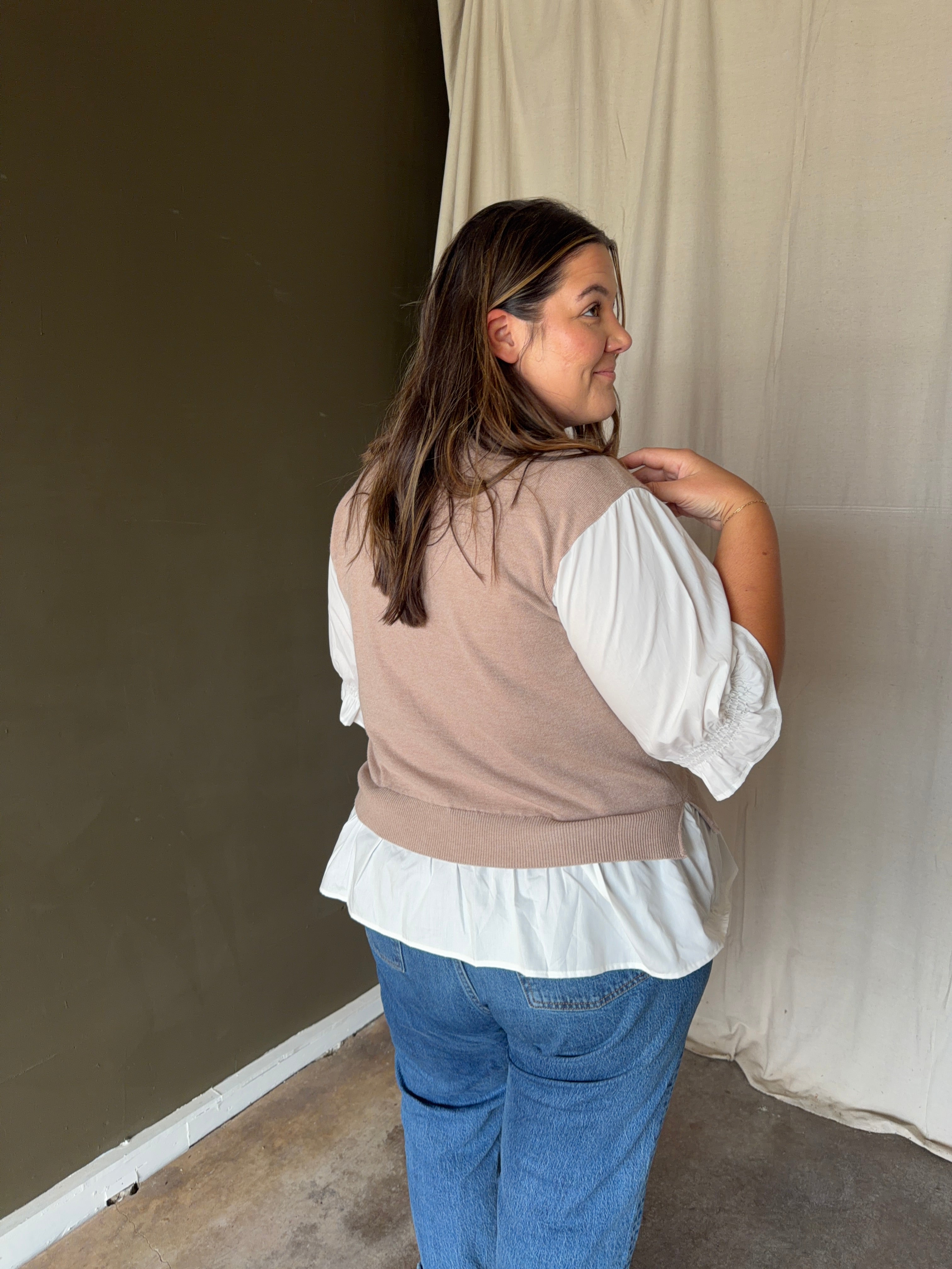 Embroidered Sweater Vest Blouse