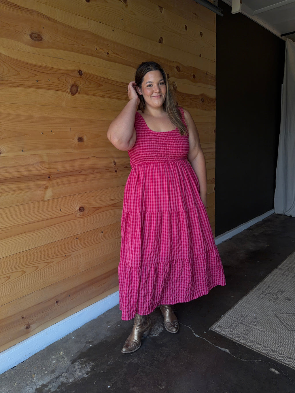 Pink Gingham  Maxi Dress