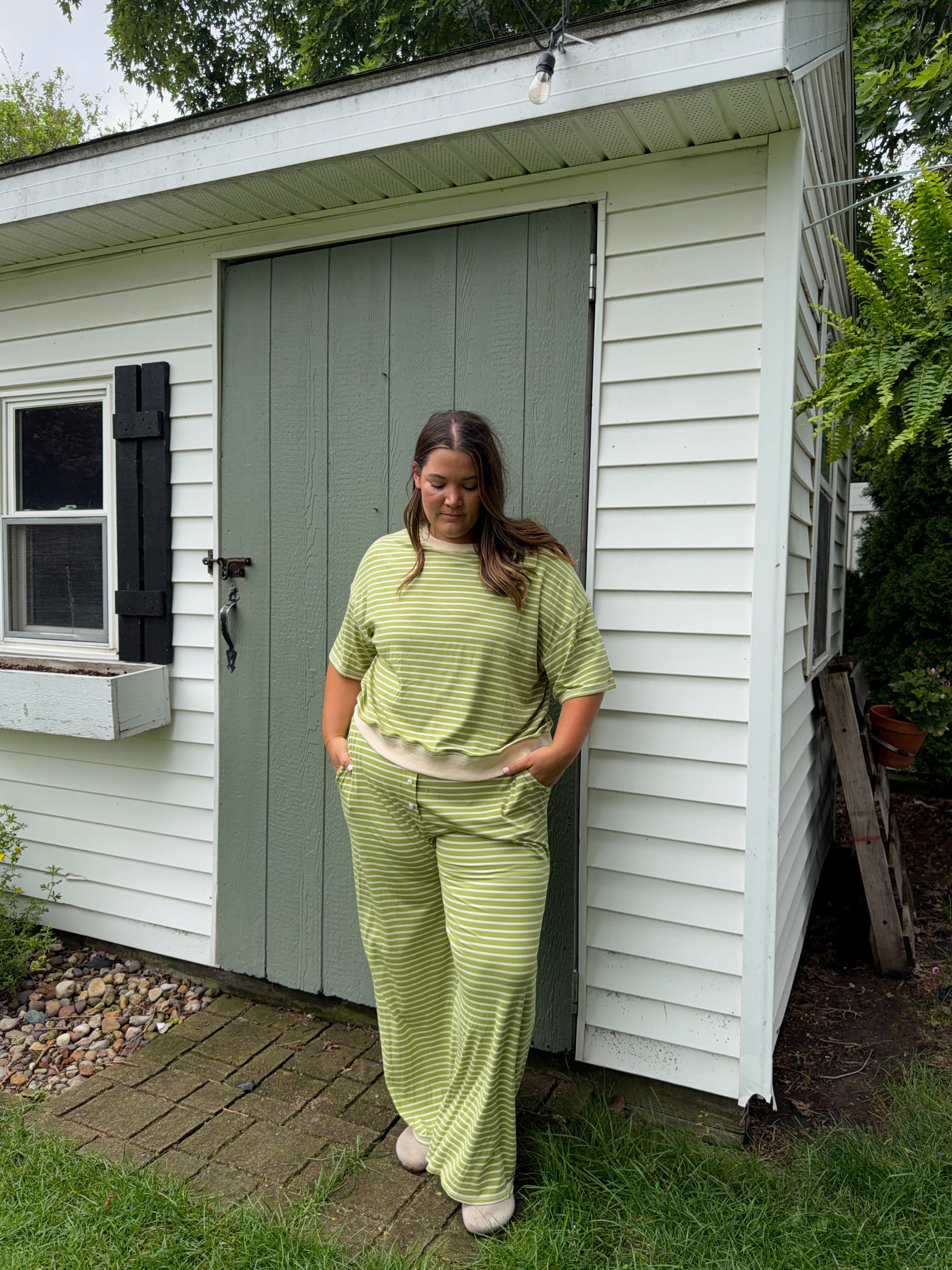 Lime Stripe Lounge Set [Pants]