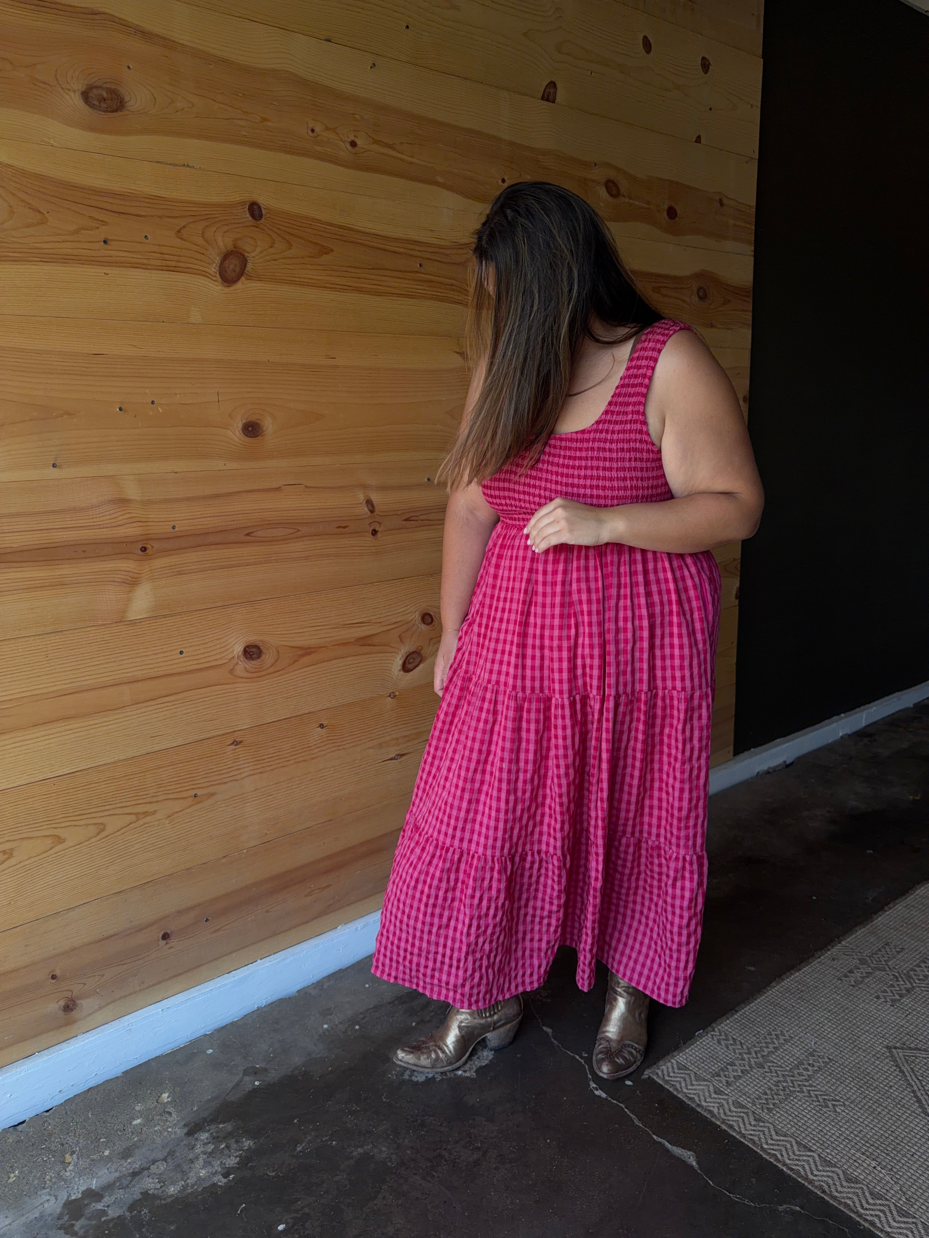 Pink Gingham  Maxi Dress