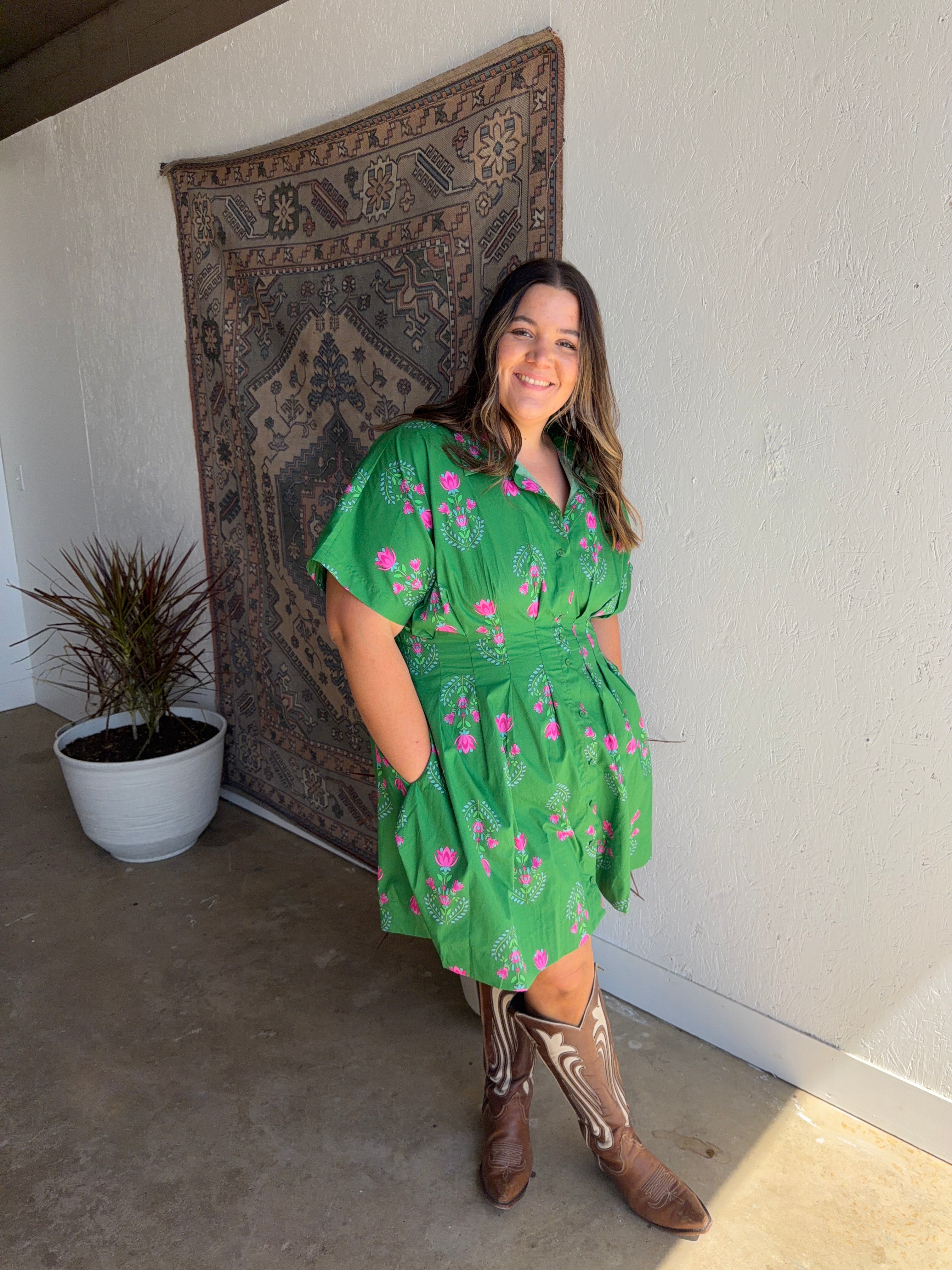 Green Spring Collared Dress