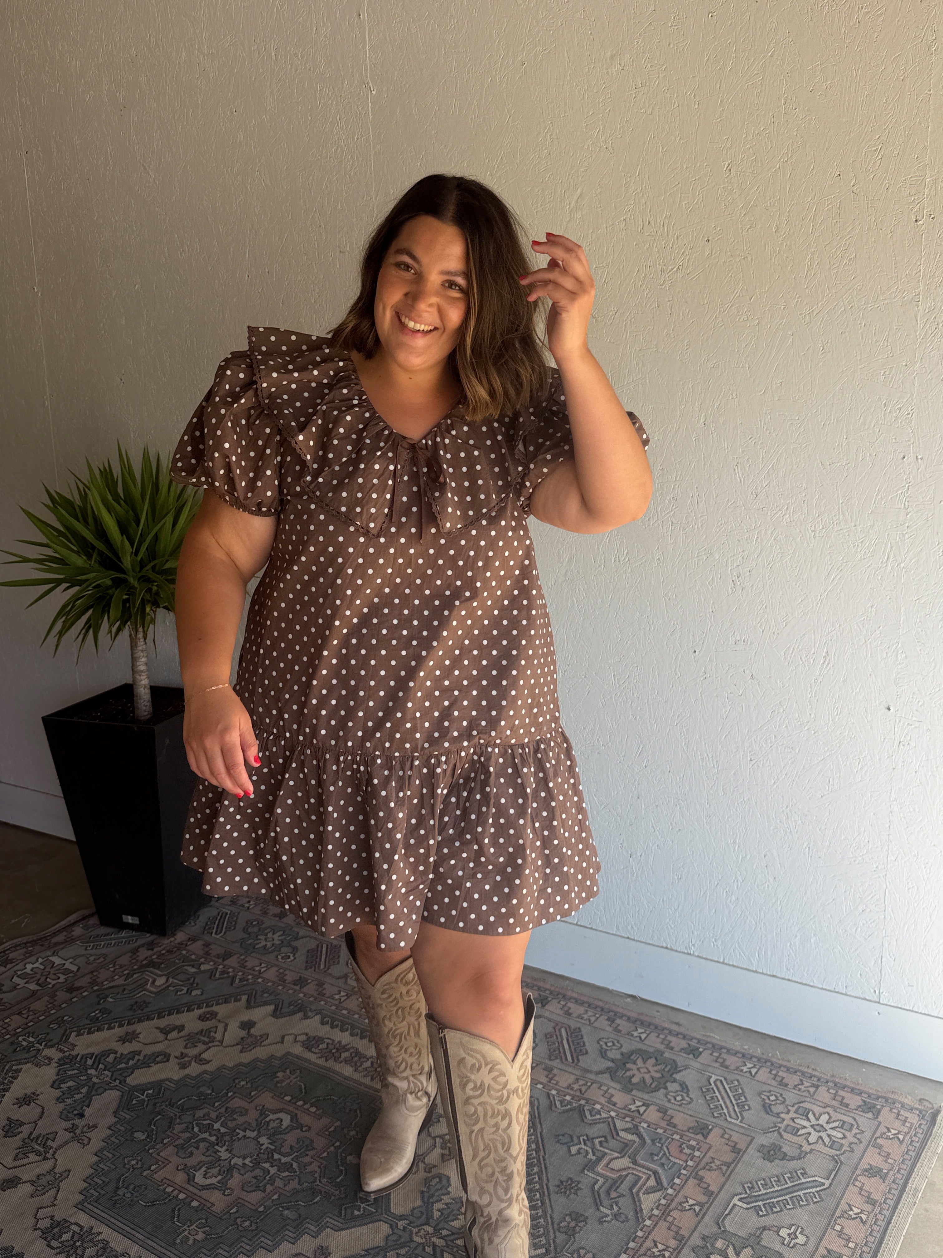 Polka Dot Coffee Mini Dress