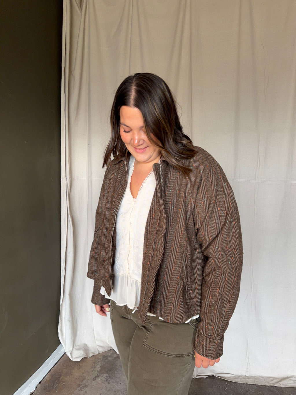 Herringbone Tweed Bomber Jacket