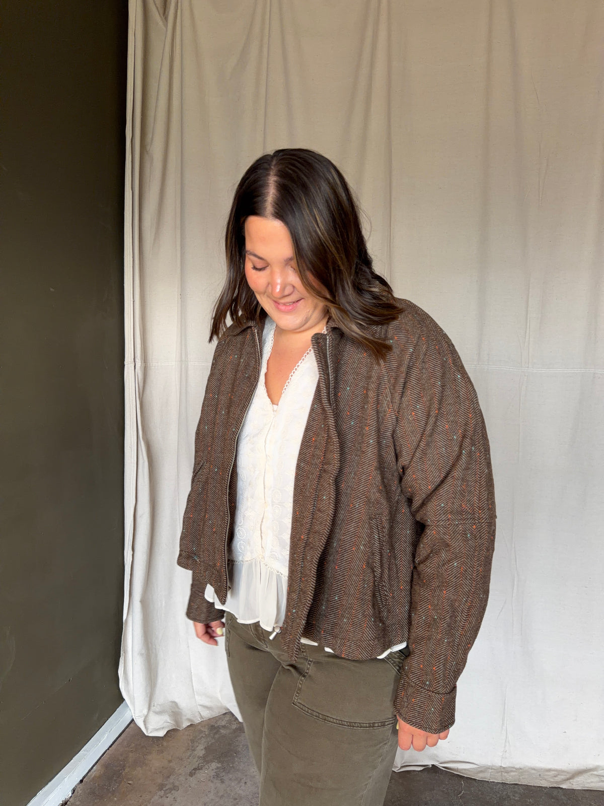 Herringbone Tweed Bomber Jacket
