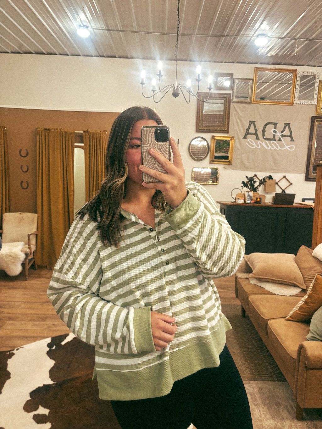 Sage Button Up Long Sleeve Boxy Top