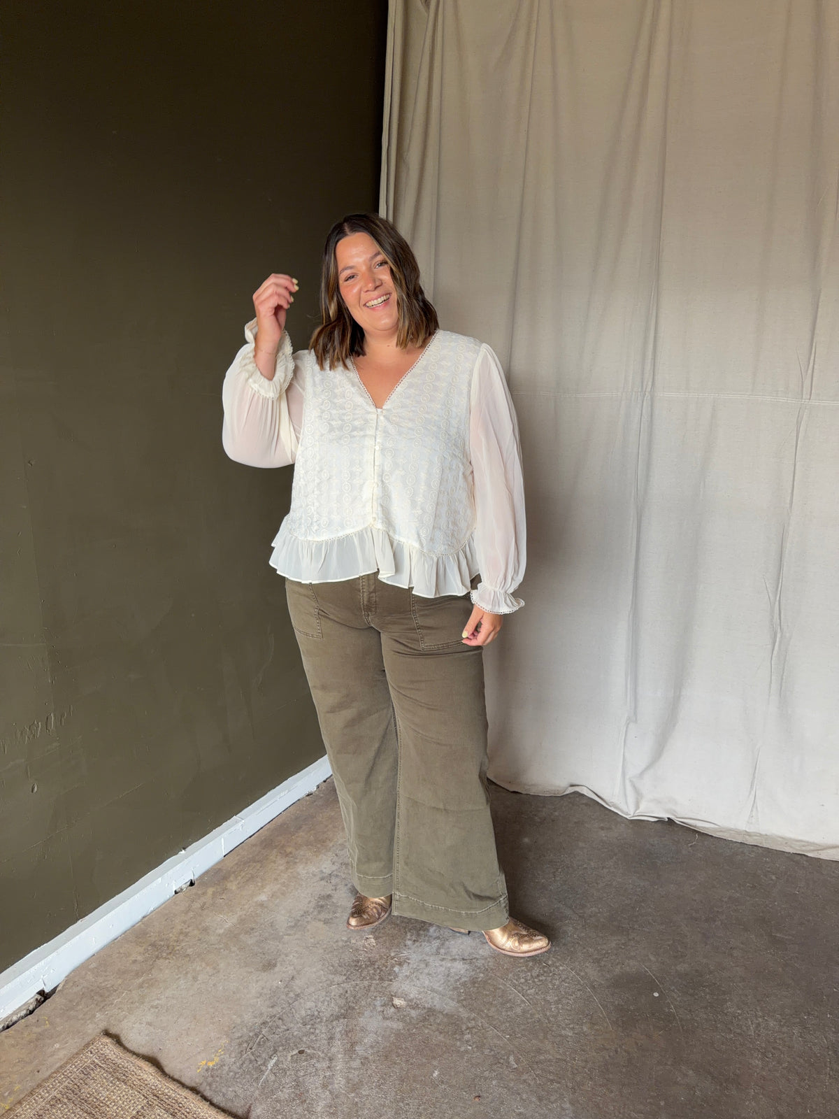 Cream Long Sleeve Blouse