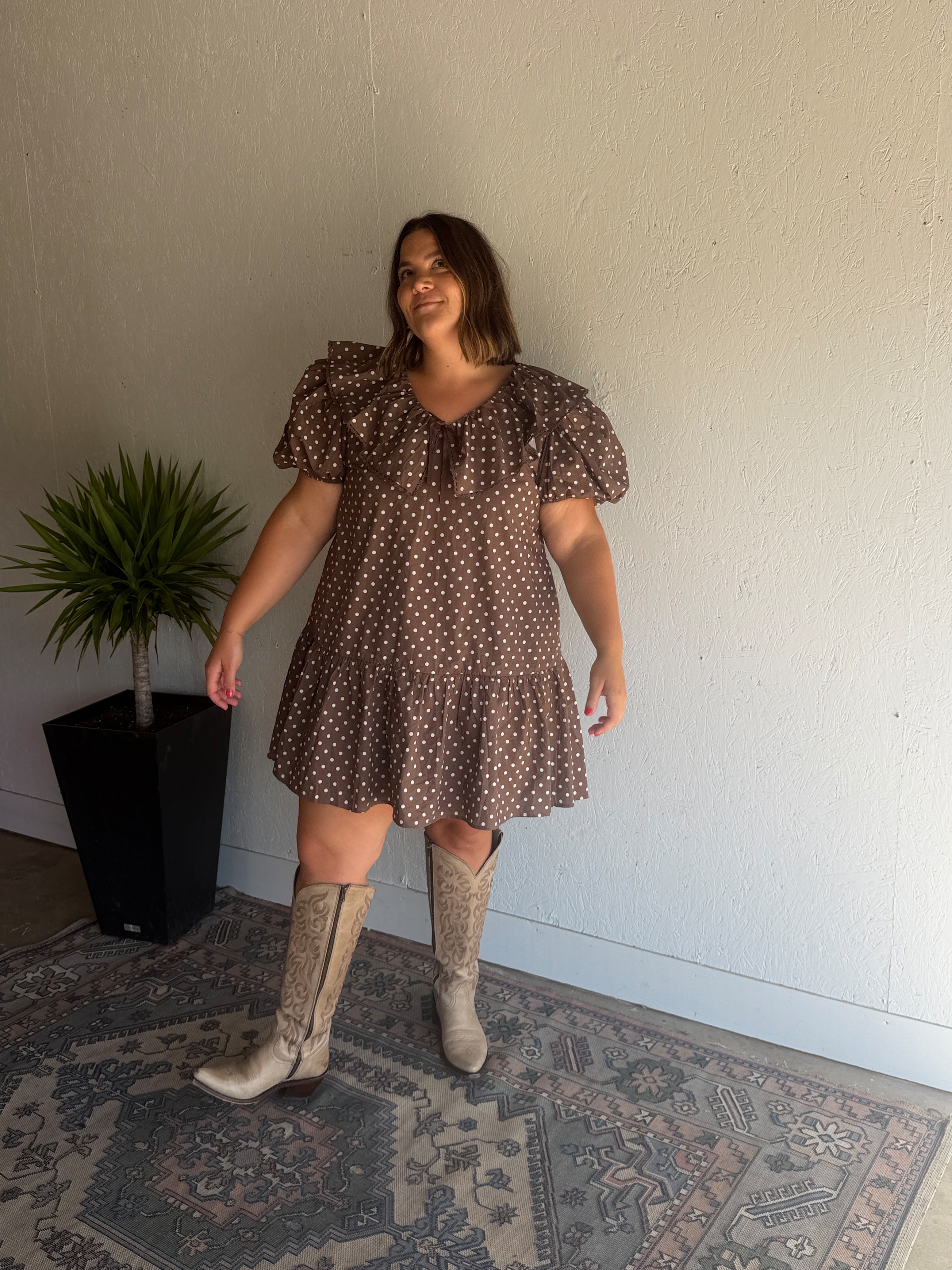 Polka Dot Coffee Mini Dress