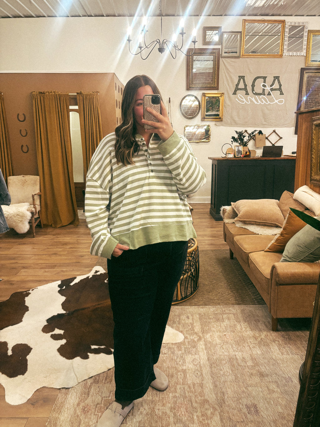 Sage Button Up Long Sleeve Boxy Top