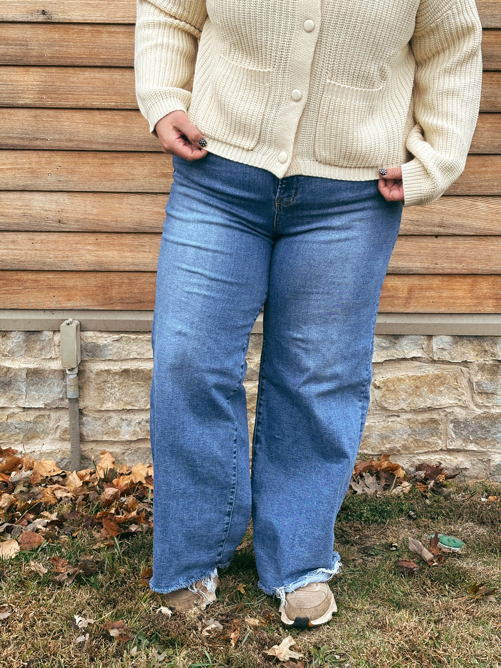 Medium Denim High Rise Wide Leg