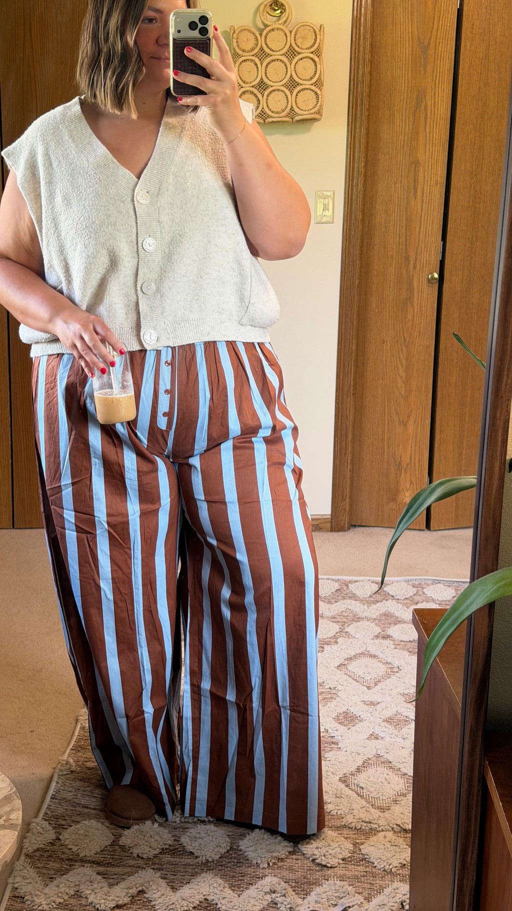 Brown and Blue Wide Leg Lounge Pants