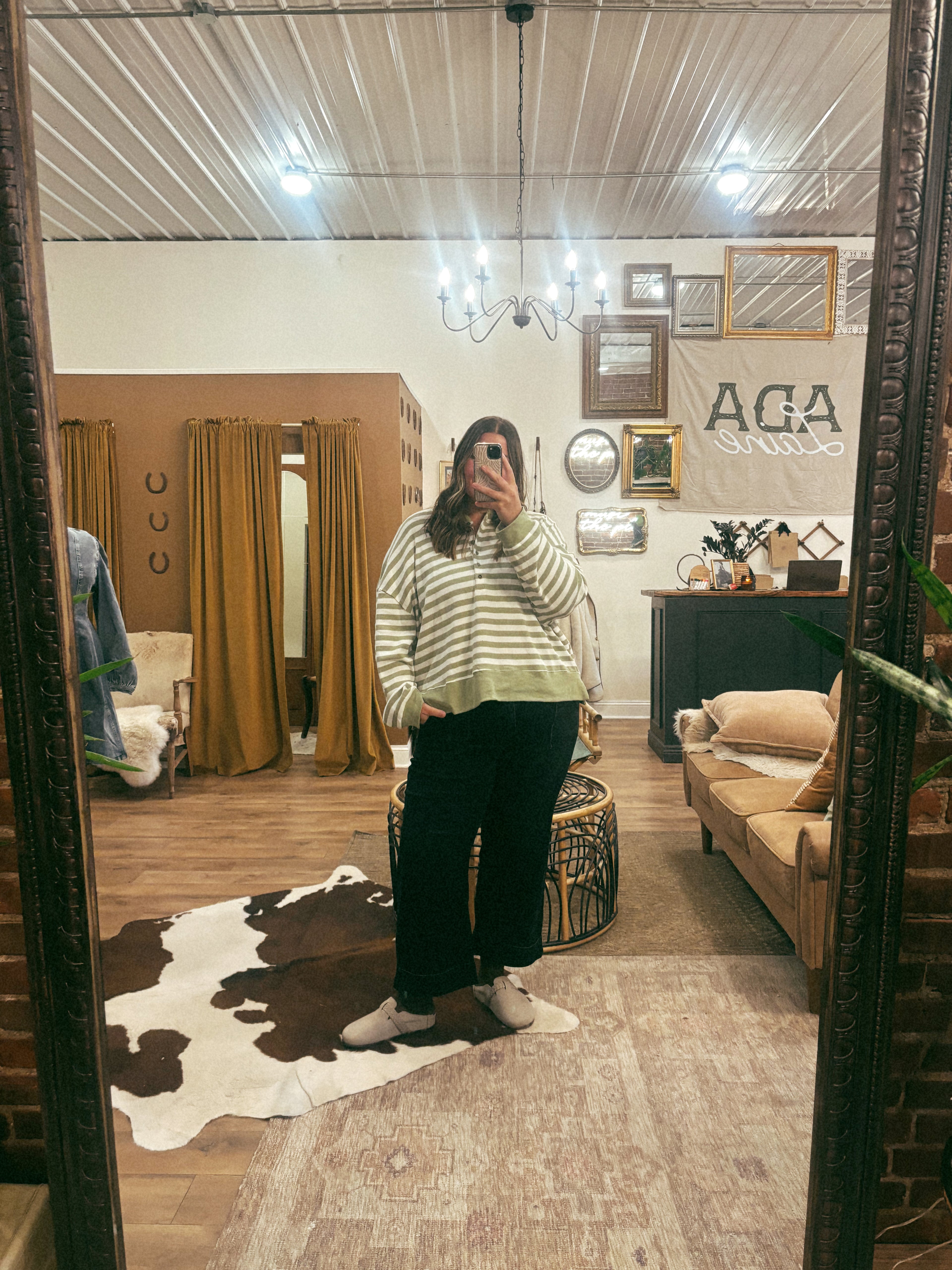 Sage Button Up Long Sleeve Boxy Top