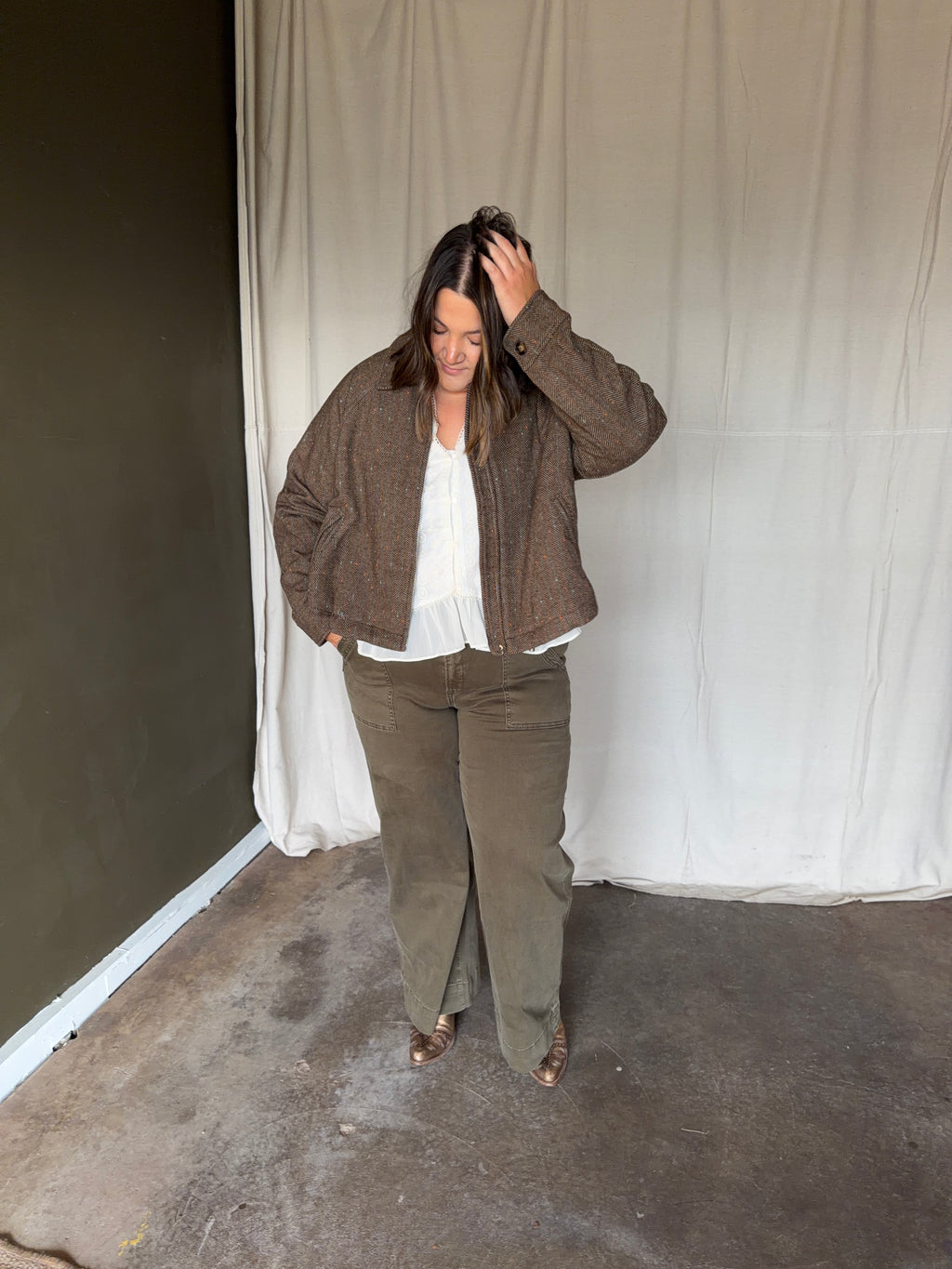 Herringbone Tweed Bomber Jacket