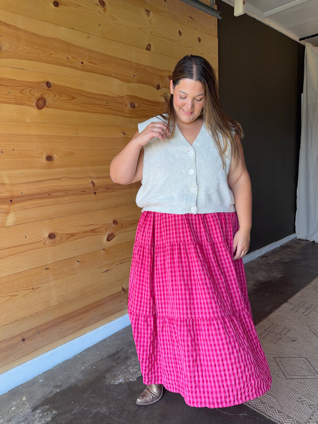 Pink Gingham  Maxi Dress