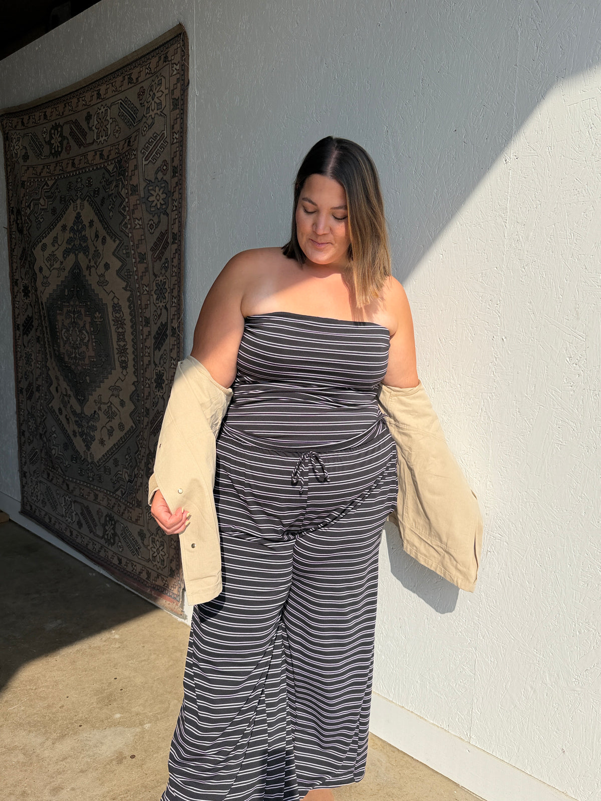 Striped Tube Top and Wide Leg Pant Set