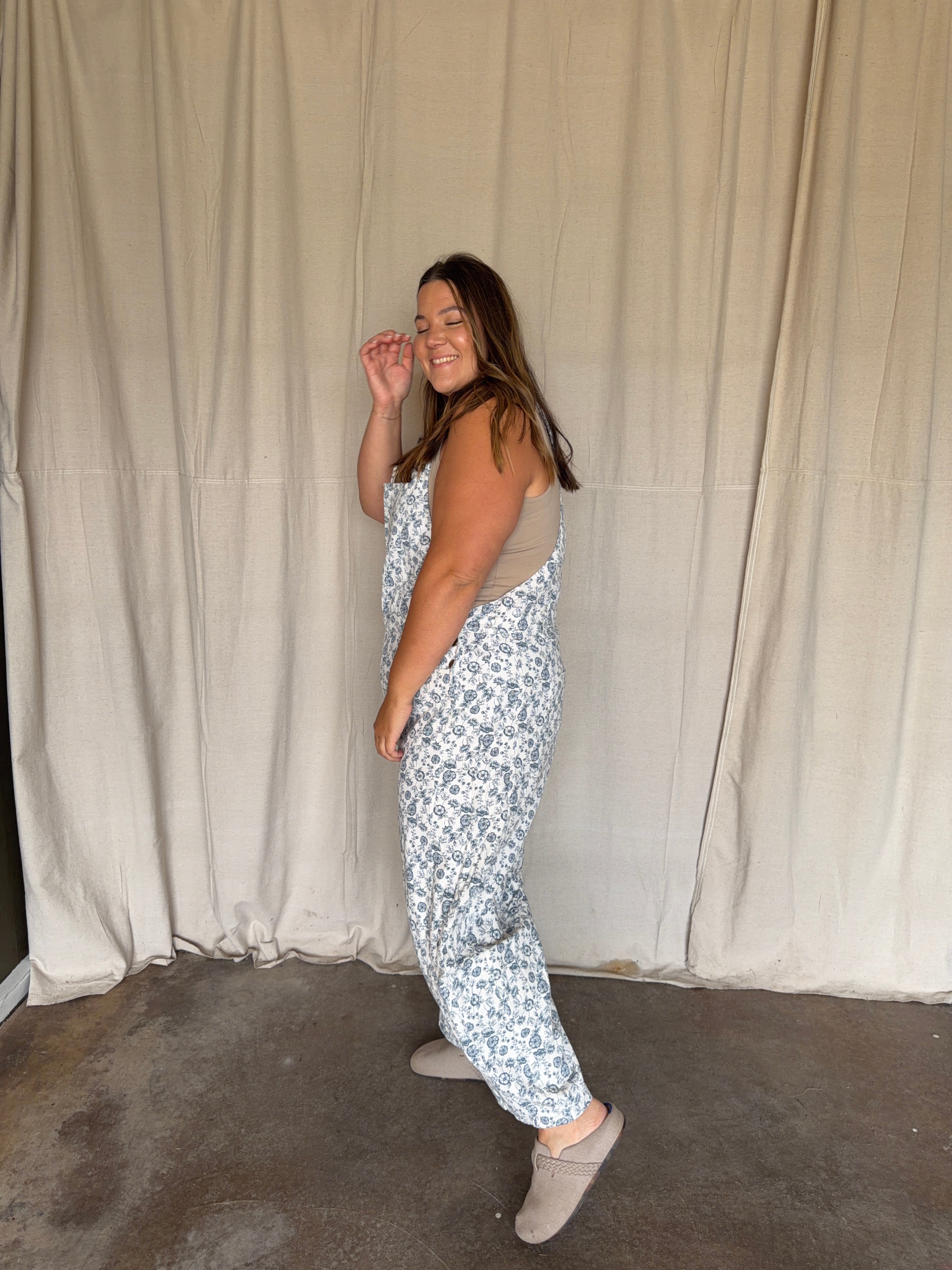 Blue Floral Overalls