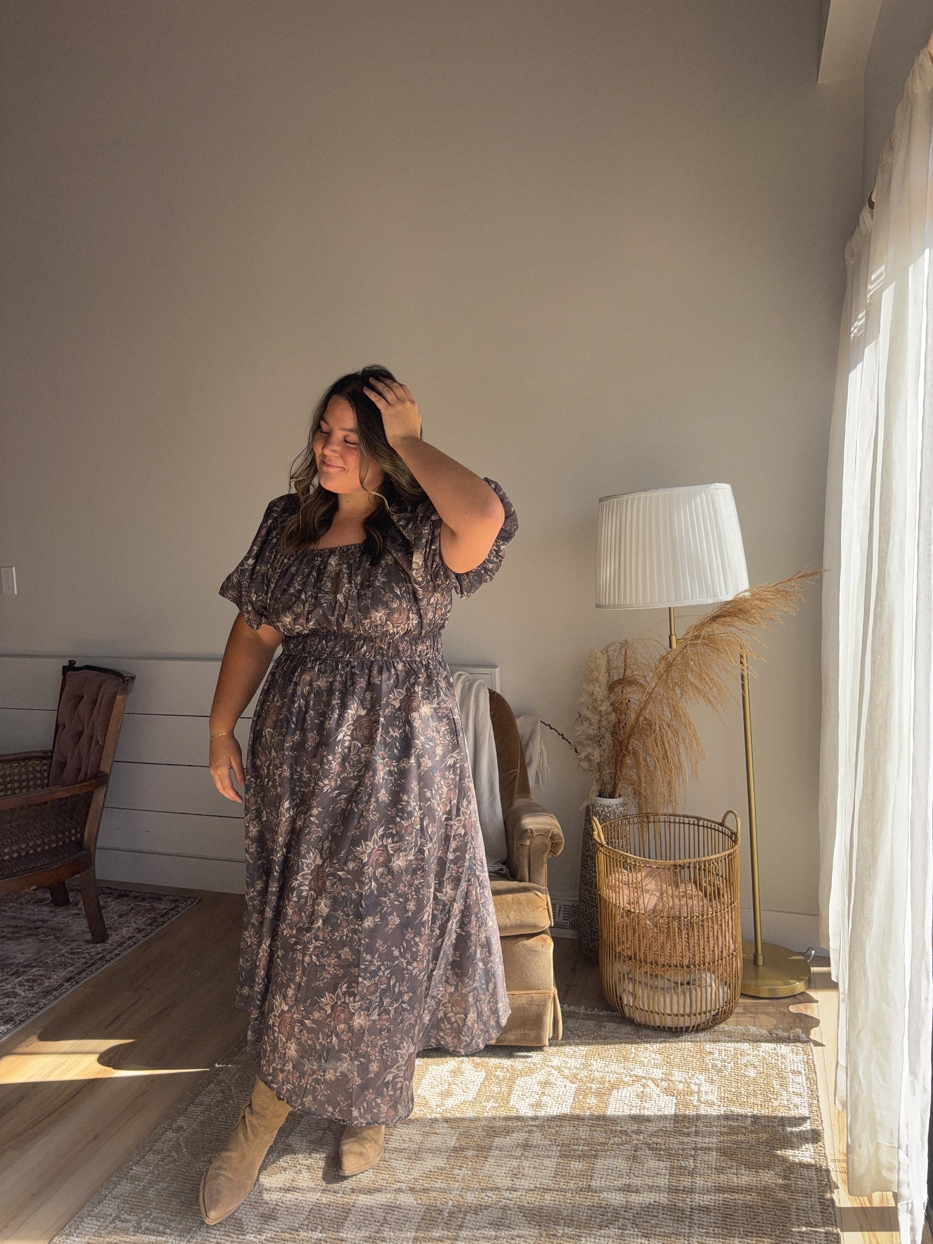 Floral Square Neck Midi Dress