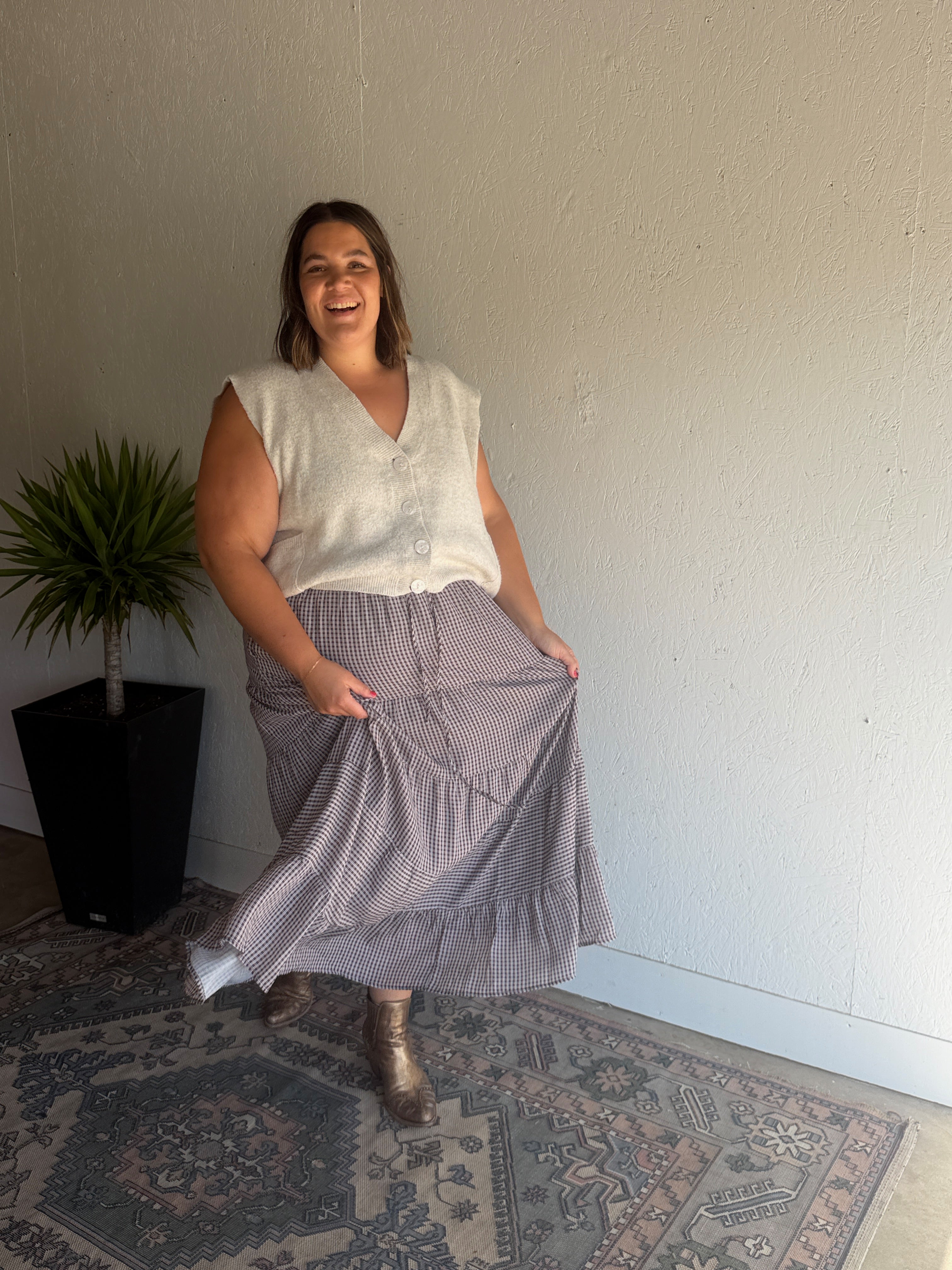 Classic Plaid Tiered Maxi Skirt