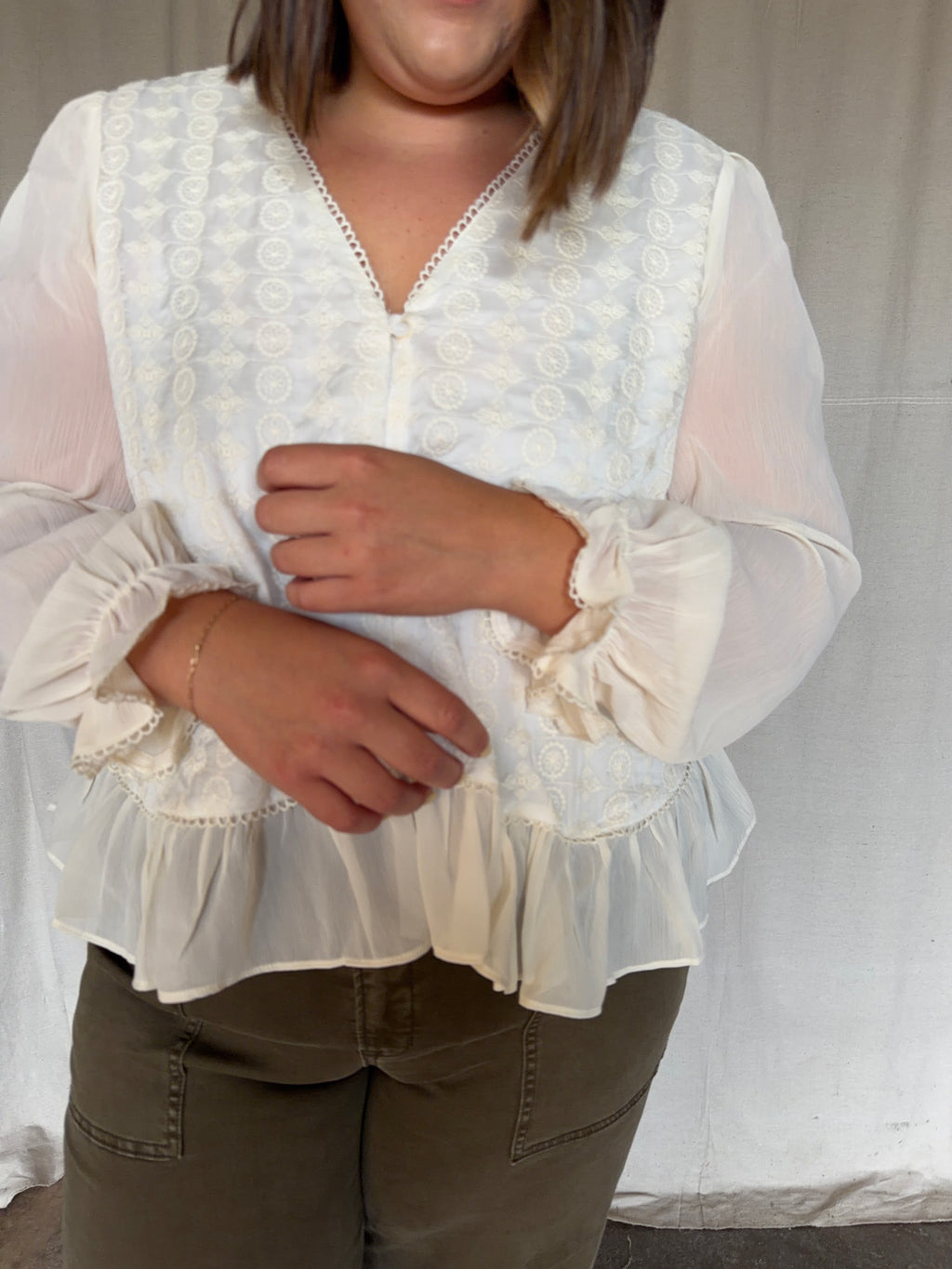 Cream Long Sleeve Blouse