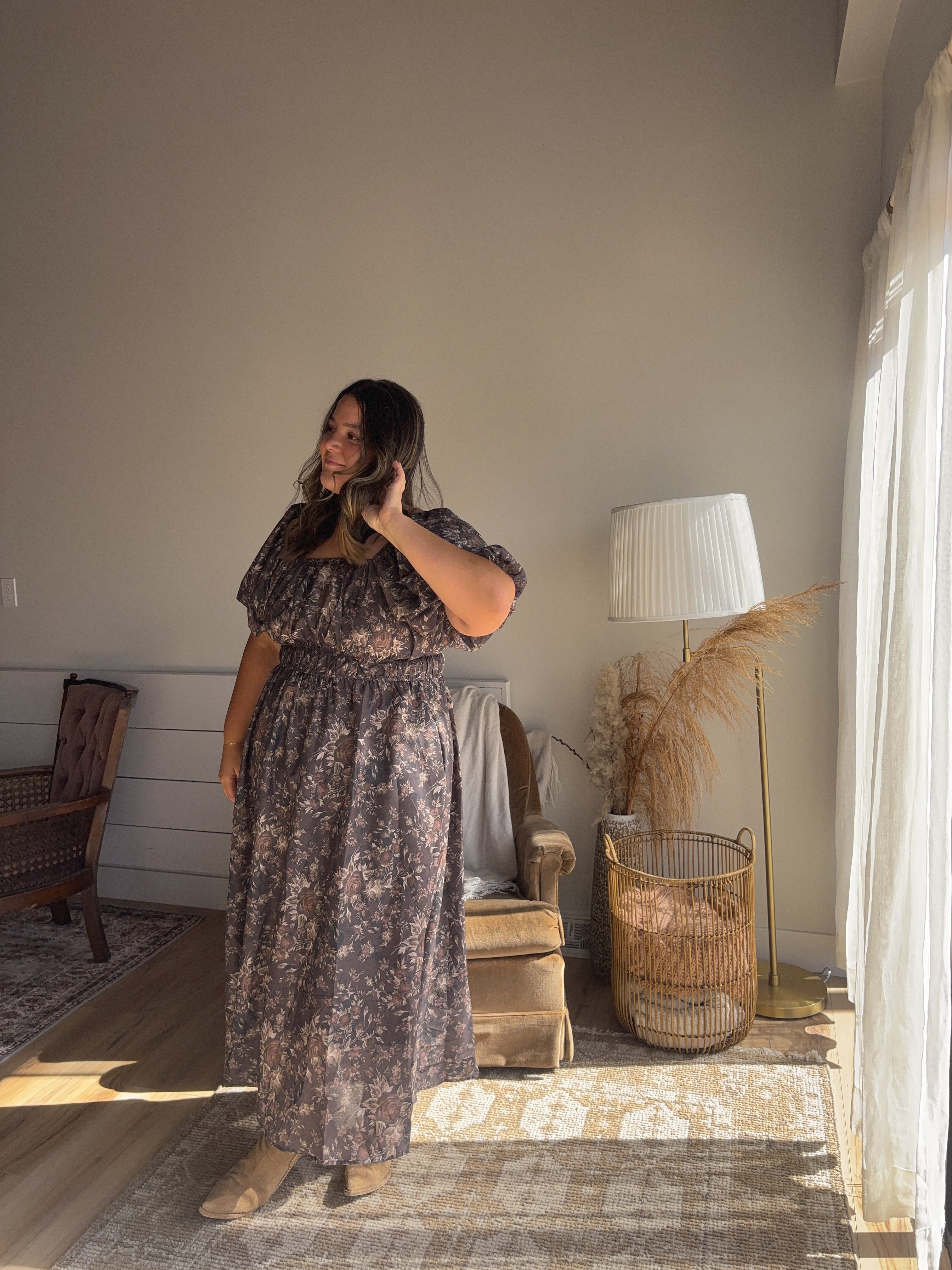 Floral Square Neck Midi Dress