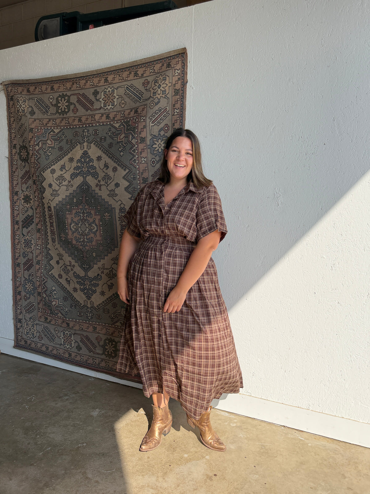 Classic Brown Plaid Dress