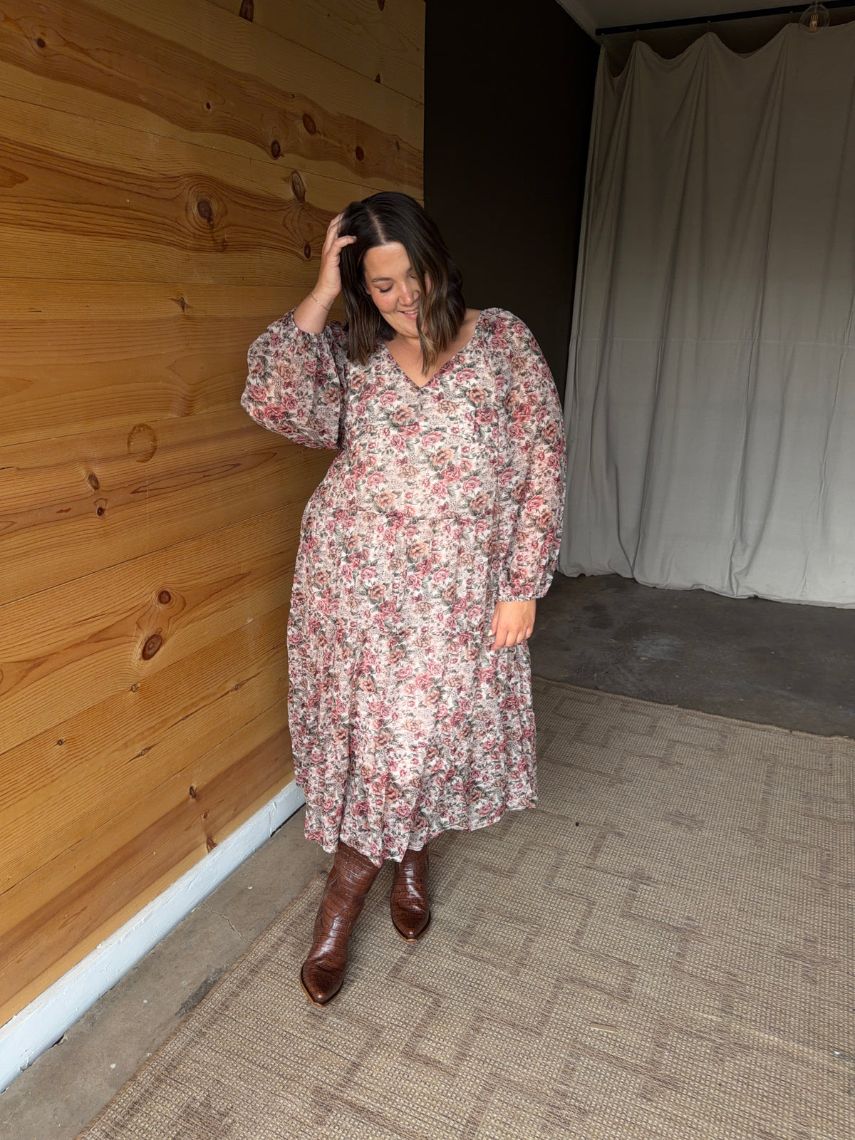 Autumn Floral Midi Dress