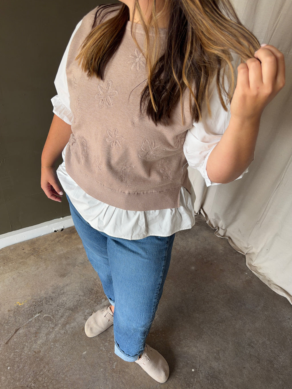 Embroidered Sweater Vest Blouse