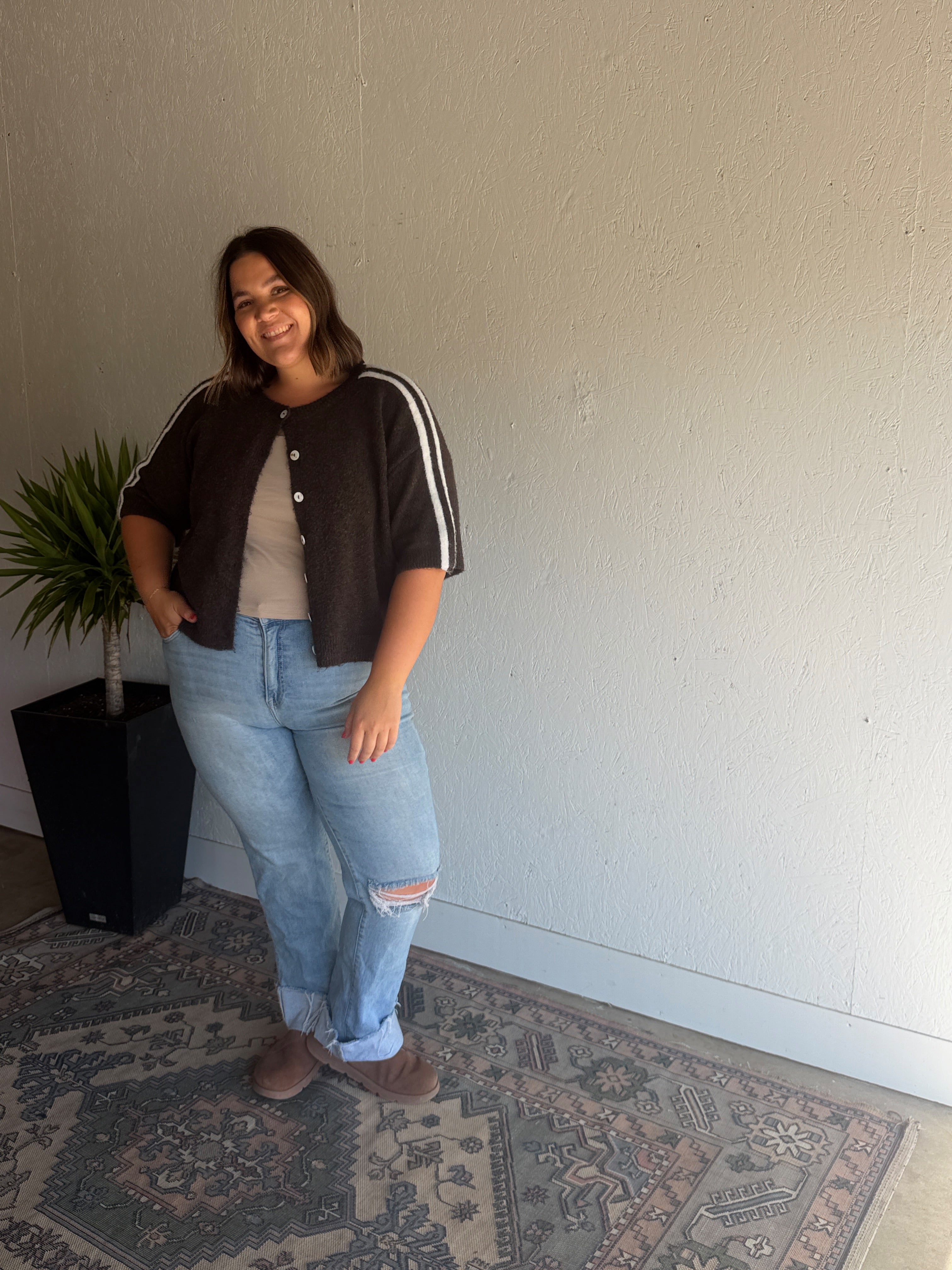 Chocolate Brown Front Button Sweater